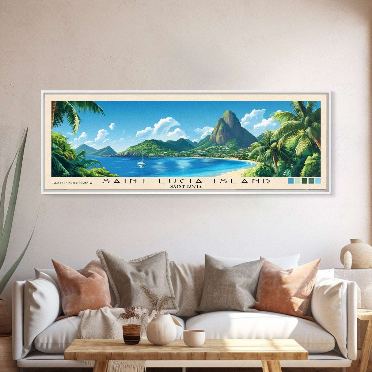 Saint Lucia Island, Saint Lucia Panoramic Print, Vacation Gift, Saint Lucia Wall Art, Beach Painting, Beach Decor, Beach Or Lakehouse Art