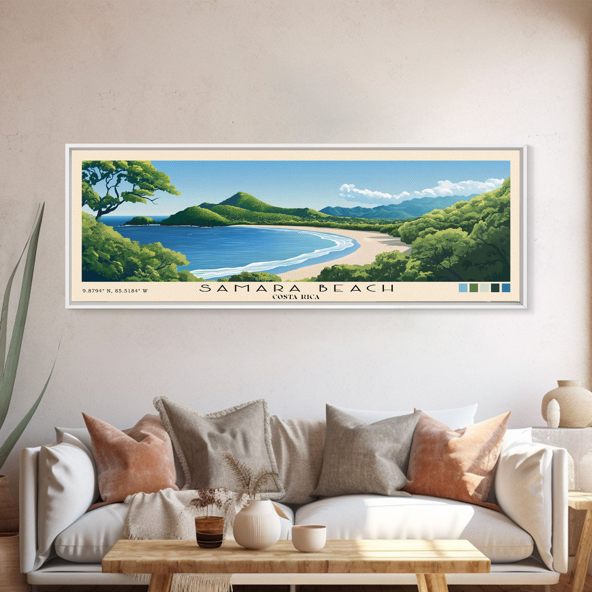 Samara Beach, Costa Rica Panoramic Print, Vacation Gift, Costa Rica Wall Art, Beach Painting, Beach Decor, Beach Or Lakehouse Art