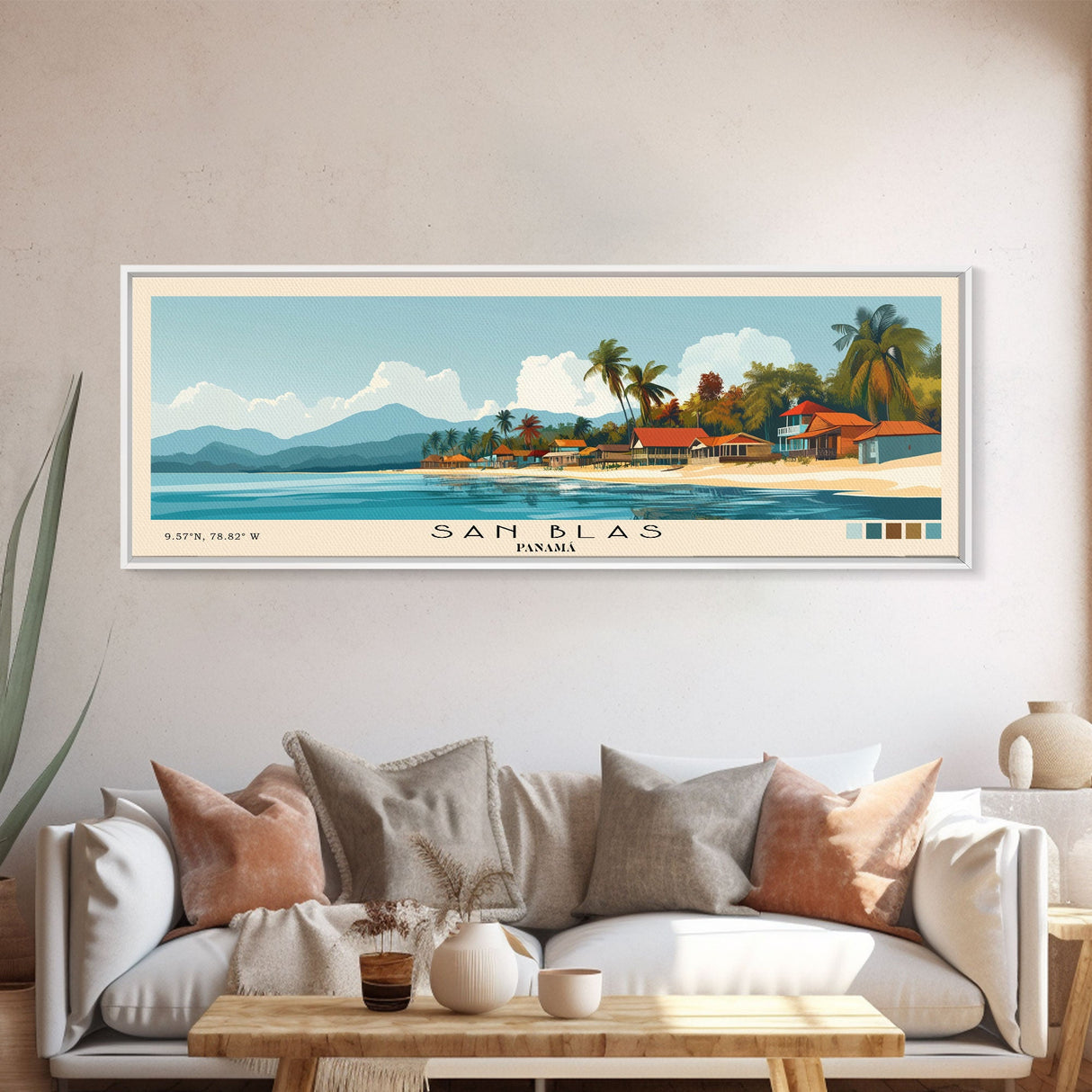 San Blas, Panamá Panoramic Beach Print, Vacation Gift, Panamá Wall Art, Beach Painting, Beach Decor, Beach Painting