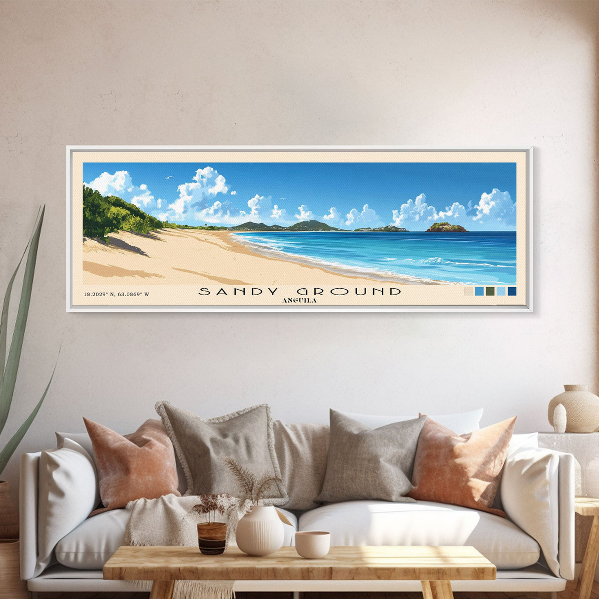 Sandy Ground, Anguila Panoramic Beach Print, Vacation Gift, Anguila Wall Art, Beach Painting, Beach Decor, Beach Painting