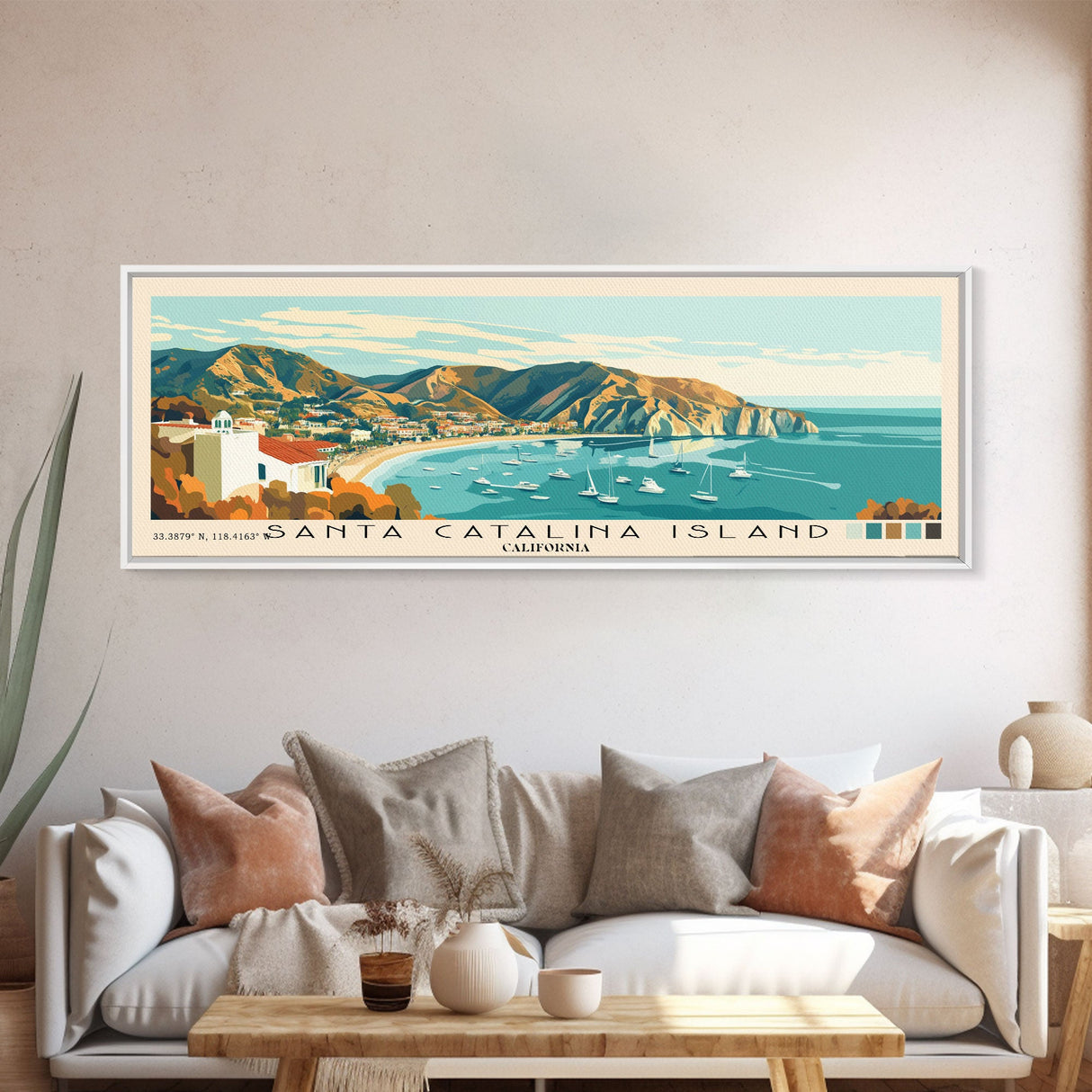 Santa Catalina Island, California Panoramic Beach Print, Vacation Gift, California Wall Art, Beach Painting, Beach Decor, Beach Painting