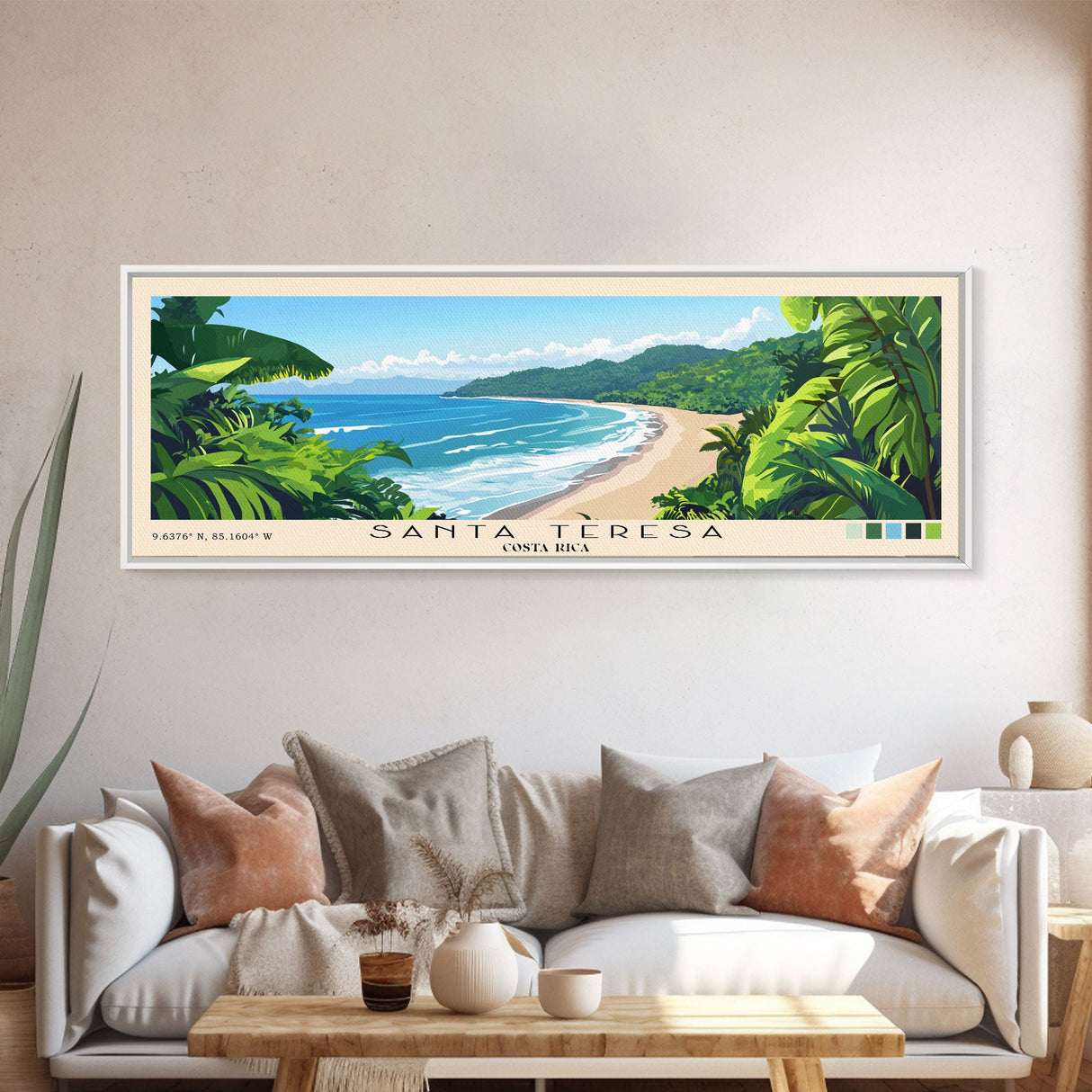 Santa Teresa, Costa Rica Panoramic Print, Vacation Gift, Costa Rica Wall Art, Beach Painting, Beach Decor, Large Wall Art, Wood Frame Art