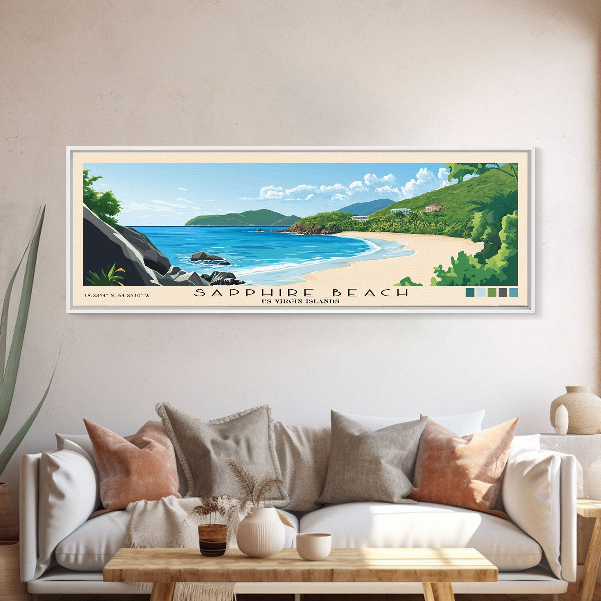 Sapphire Beach, US Virgin islands Panoramic Print, Vacation Gift, US Virgin islands Wall Art, Vacation Wall Art, Vacatation Memories, Beach Decor, Beach Or Lakehouse Art