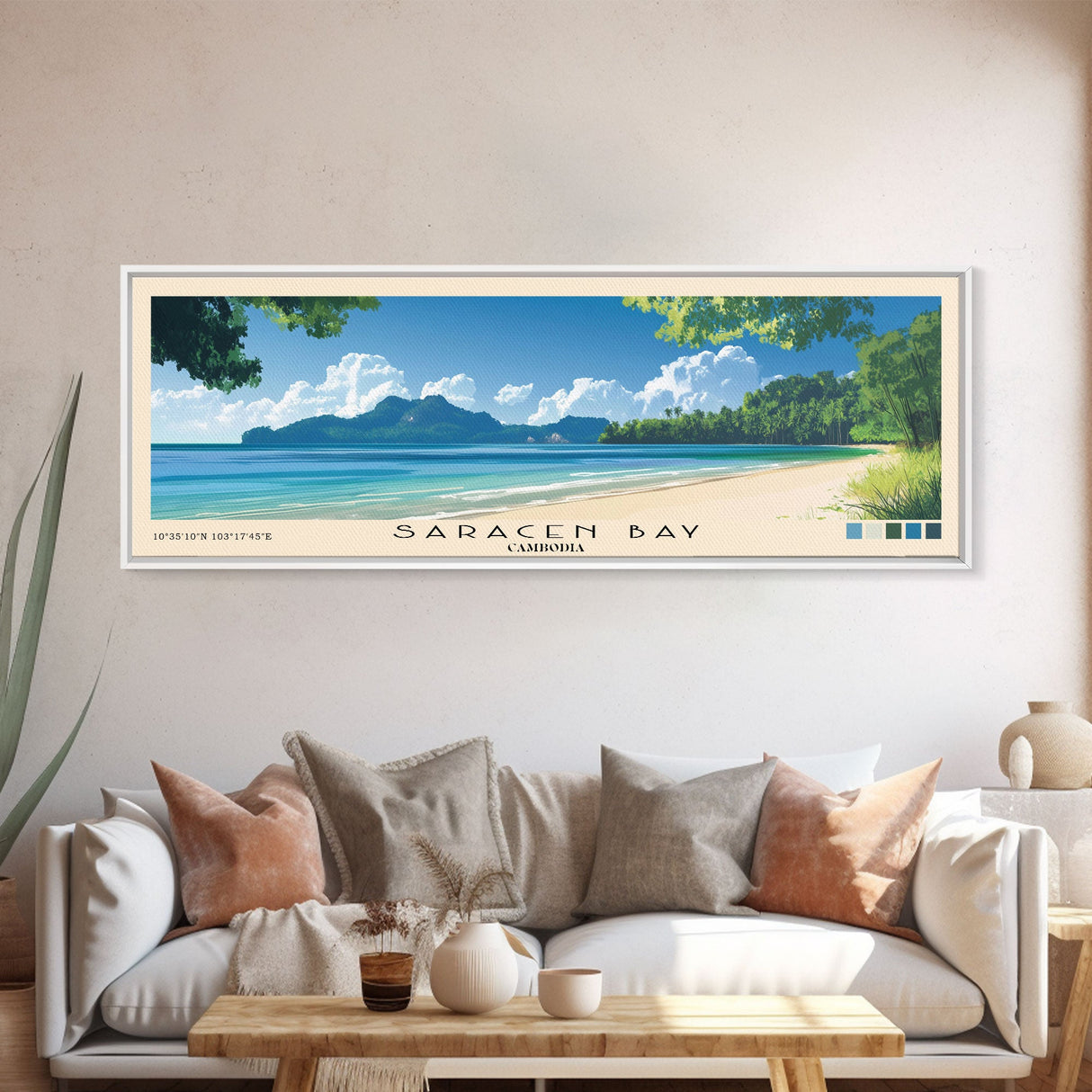 Saracen Bay, Cambodia Panoramic Print, Vacation Gift, Cambodia Wall Art, Beach Painting, Beach Decor, Beach Or Lakehouse Art