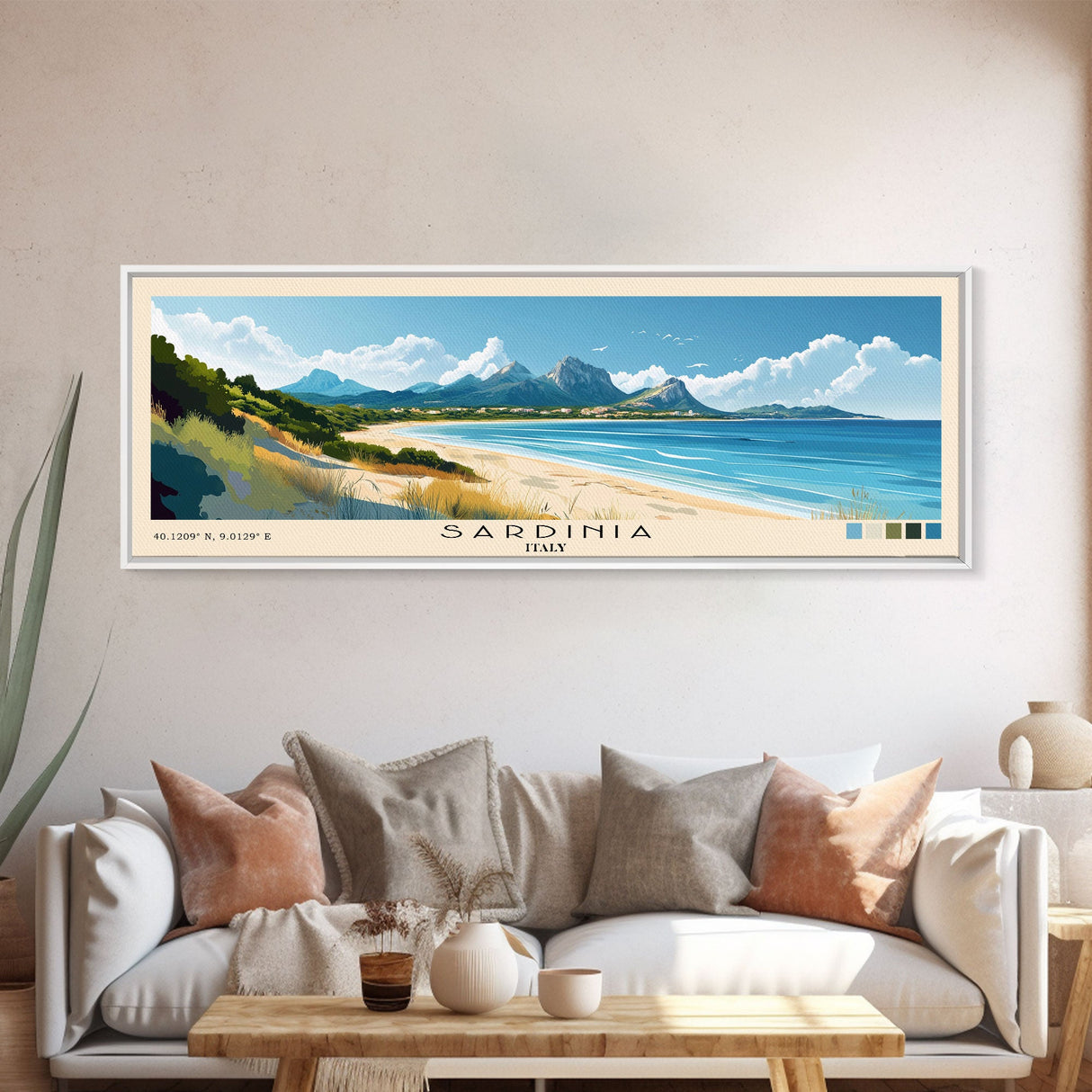 Sardinia, Italy Panoramic Beach Print, Vacation Gift, Italy Wall Art, Beach Painting, Beach Decor, Beach Painting