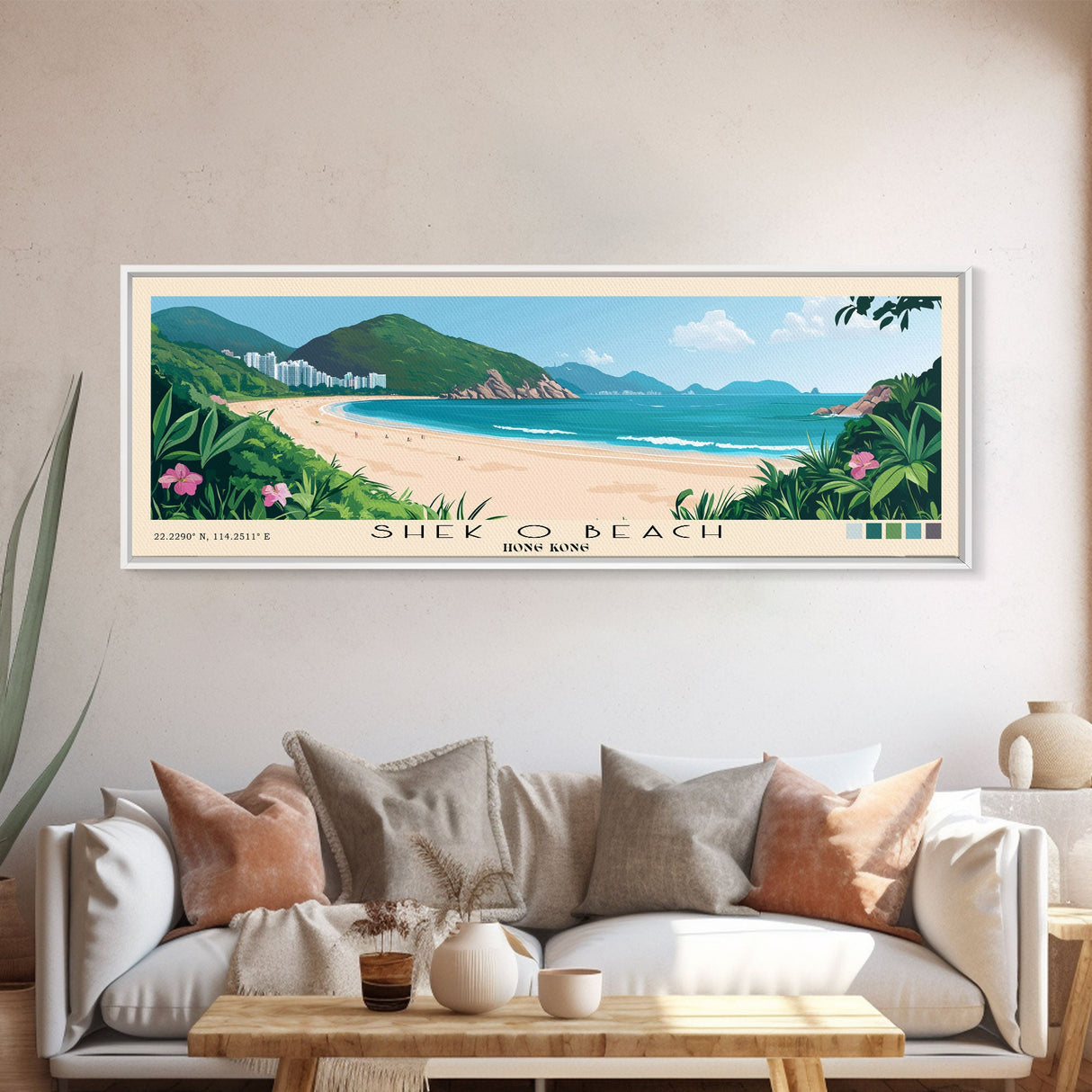 Shek O Beach, Hong Kong Panoramic Print, Vacation Gift, Hong Kong Wall Art, Beach Painting, Beach Decor, Beach Or Lakehouse Art