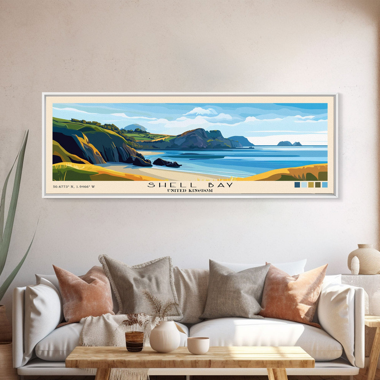 Shell Bay, United Kingdom Panoramic Beach Print, Vacation Gift, United Kingdom Wall Art, Beach Painting, Beach Decor, Beach Painting