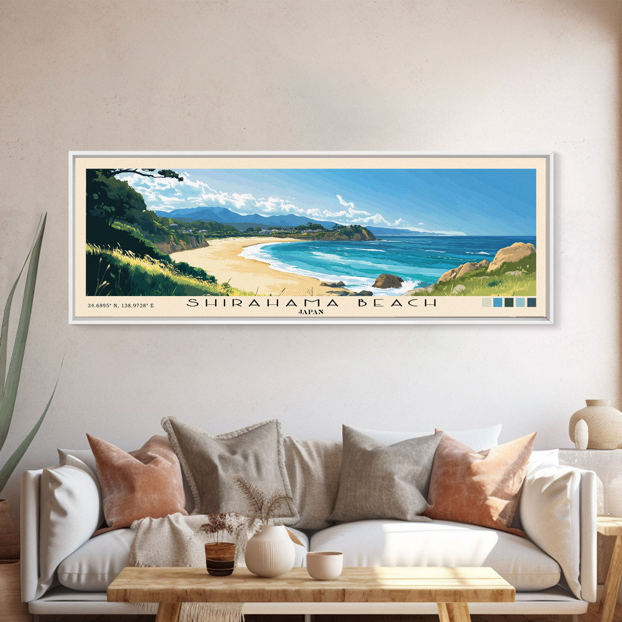 Shirahama Beach, Japan Panoramic Beach Print, Vacation Gift, Japan Wall Art, Framed Canvas Print, Framed Beach Painting