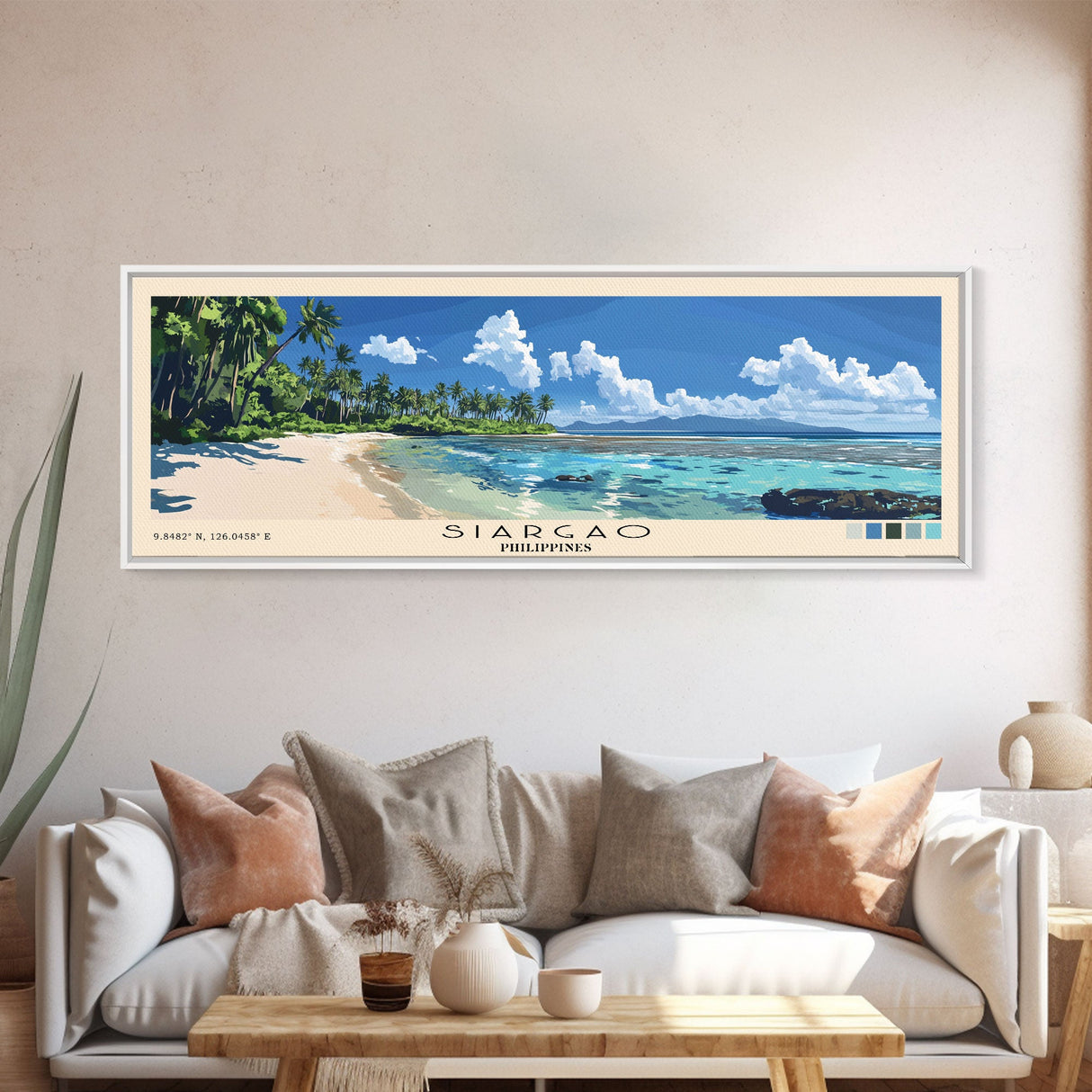 Siargao, Philippines Panoramic Print, Vacation Gift, Philippines Wall Art, Beach Painting, Beach Decor, Beach Or Lakehouse Art