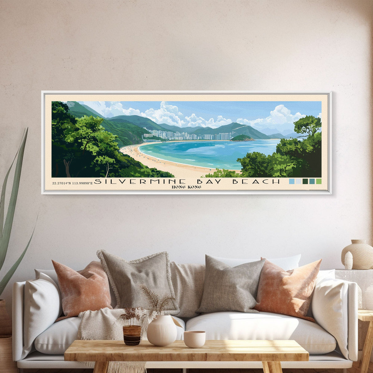 Silvermine Bay Beach, Hong Kong Panoramic Beach Print, Vacation Gift, Hong Kong Wall Art, Framed Canvas Print, Framed Beach Painting