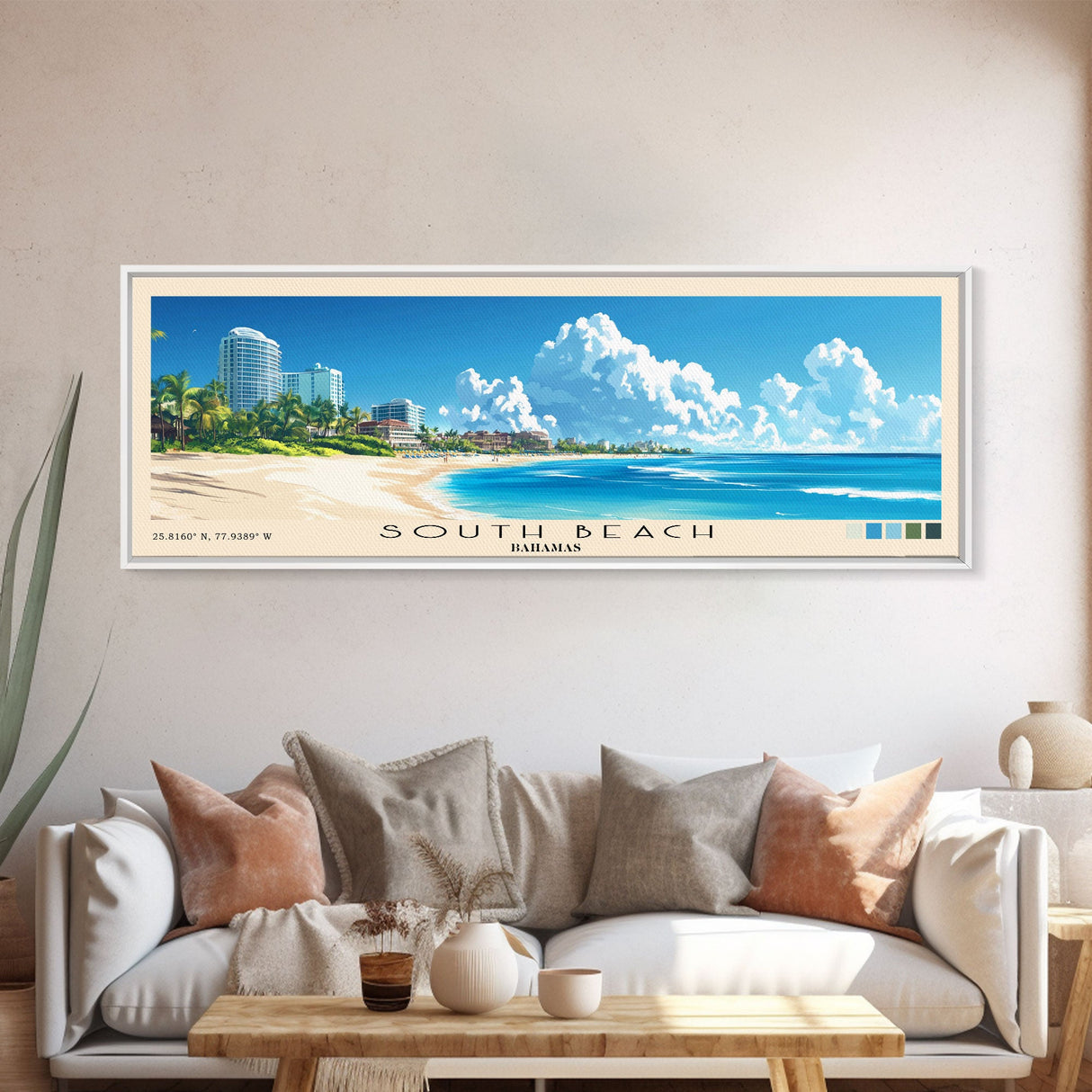 South Beach, Bahamas Panoramic Print, Vacation Gift, Bahamas Wall Art, Vacation Wall Art, Vacatation Memories, Beach Decor, Beach Or Lakehouse Art