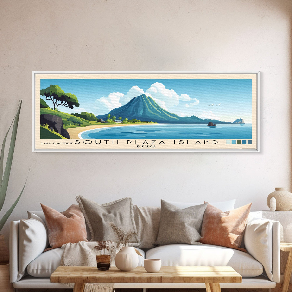 South Plaza Island, Ecuador Panoramic Beach Print, Vacation Gift, Ecuador Wall Art, Beach Painting, Beach Decor, Beach Painting