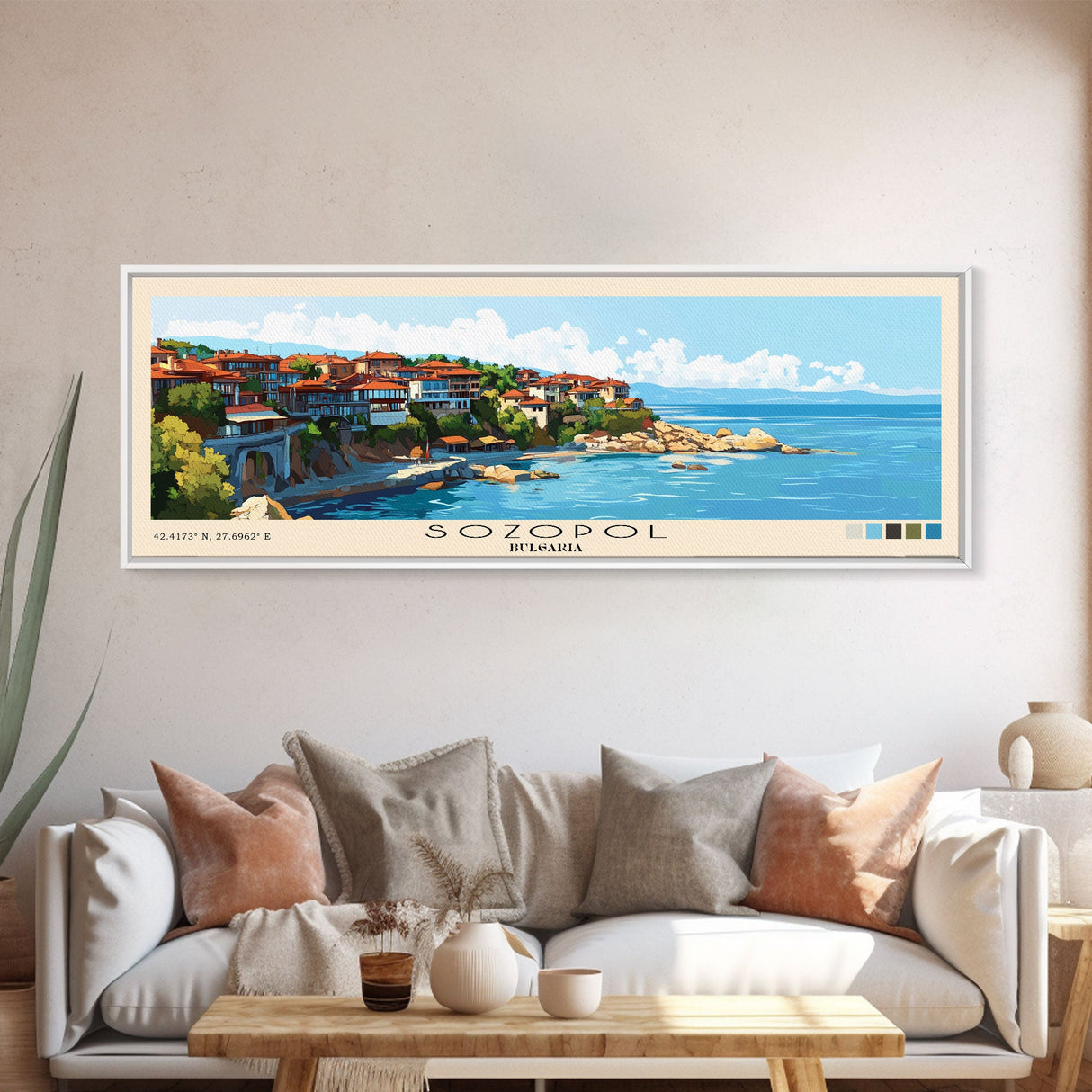 Sozopol, Bulgaria Panoramic Beach Print, Vacation Gift, Bulgaria Wall Art, Beach Painting, Beach Decor, Beach Painting