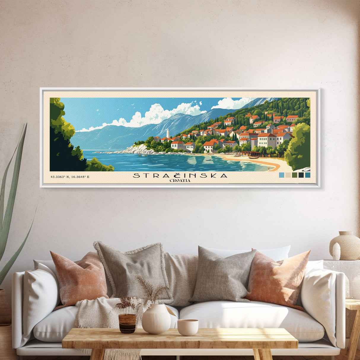 Stračinska, Croatia Panoramic Beach Print, Vacation Gift, Croatia Wall Art, Beach Painting, Beach Decor, Beach Painting