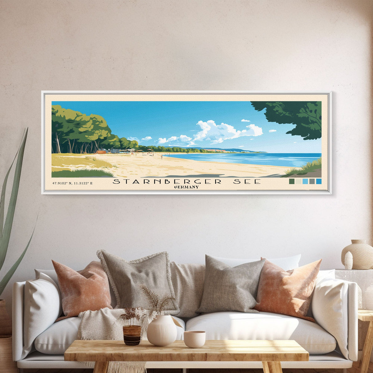 Starnberger See, Germany Panoramic Print, Vacation Gift, Germany Wall Art, Beach Painting, Beach Decor, Large Wall Art, Wood Frame Art