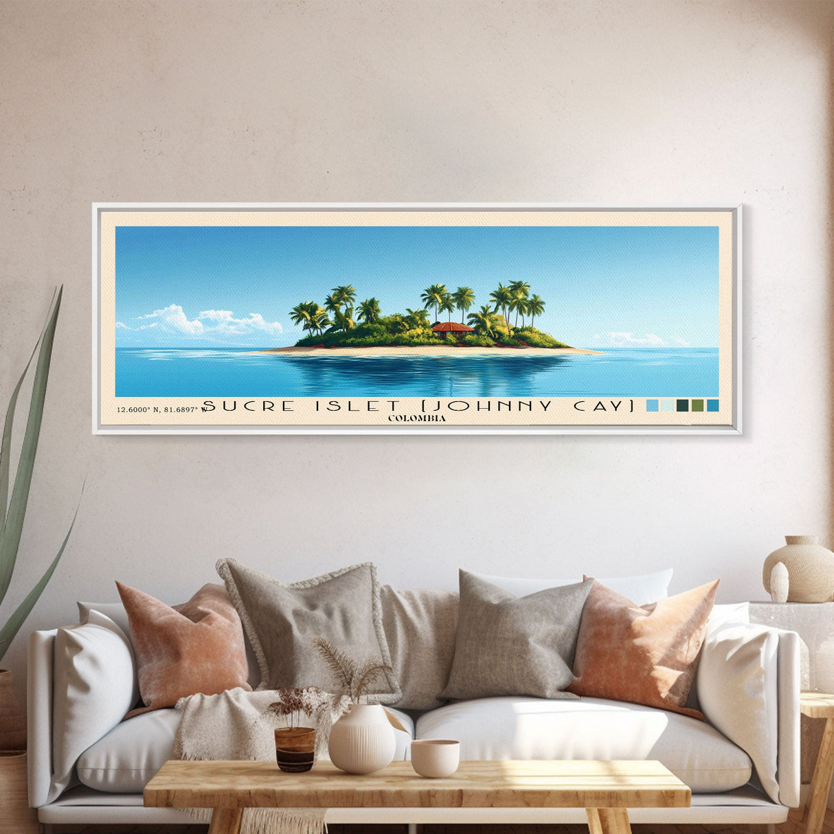 Sucre Islet (Johnny Cay), Colombia Panoramic Beach Print, Vacation Gift, Colombia Wall Art, Framed Canvas Print, Framed Beach Painting