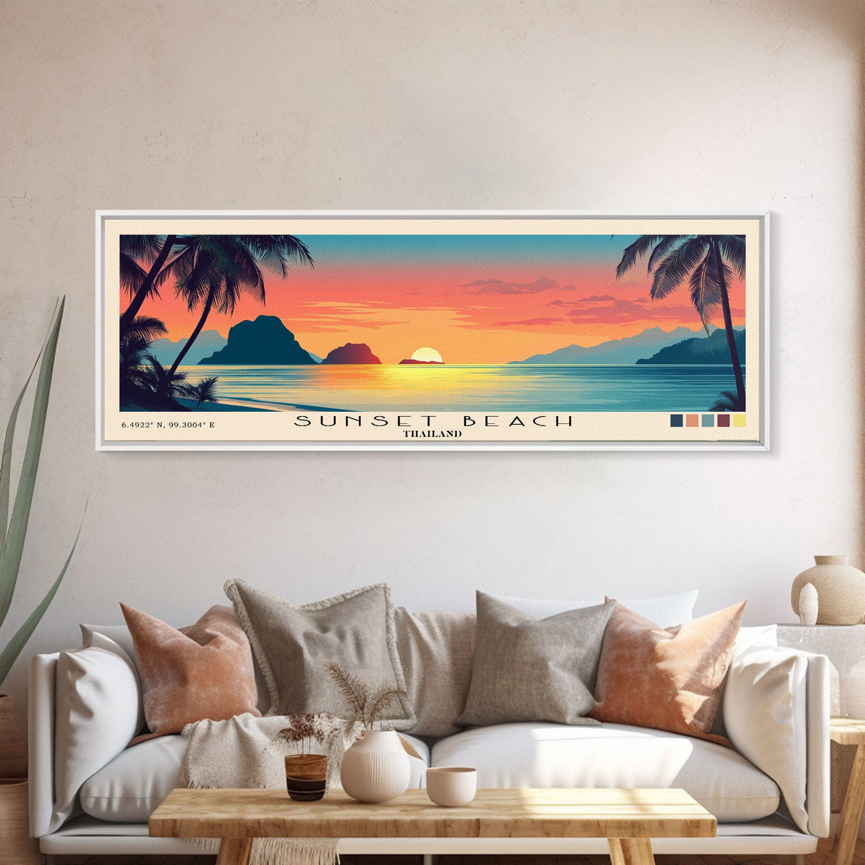 Sunset Beach, Thailand Panoramic Beach Print, Vacation Gift, Thailand Wall Art, Beach Painting, Beach Decor, Beach Painting