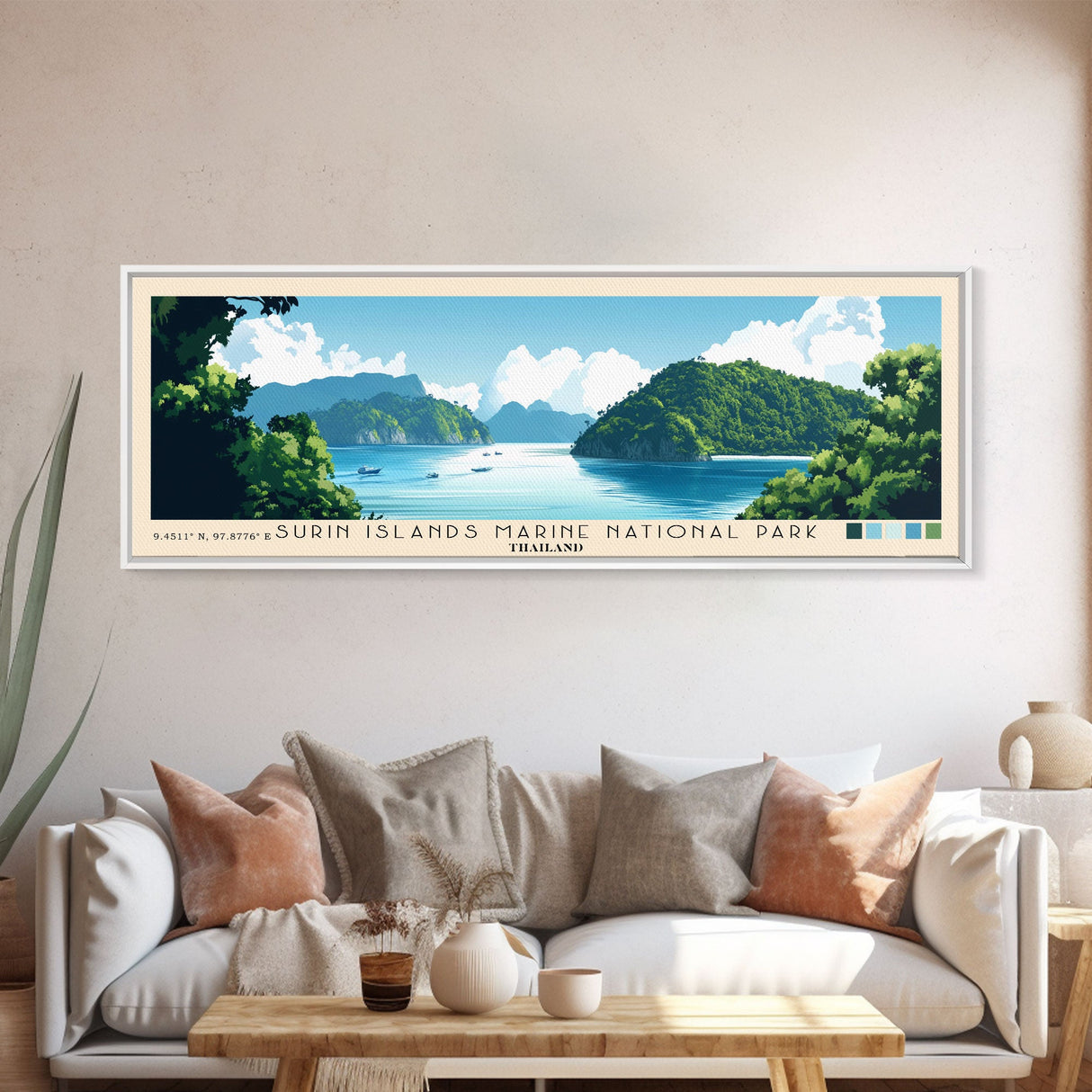 Surin Islands Marine National Park, Thailand Panoramic Print, Vacation Gift, Thailand Wall Art, Beach Painting, Beach Decor, Large Wall Art, Wood Frame Art