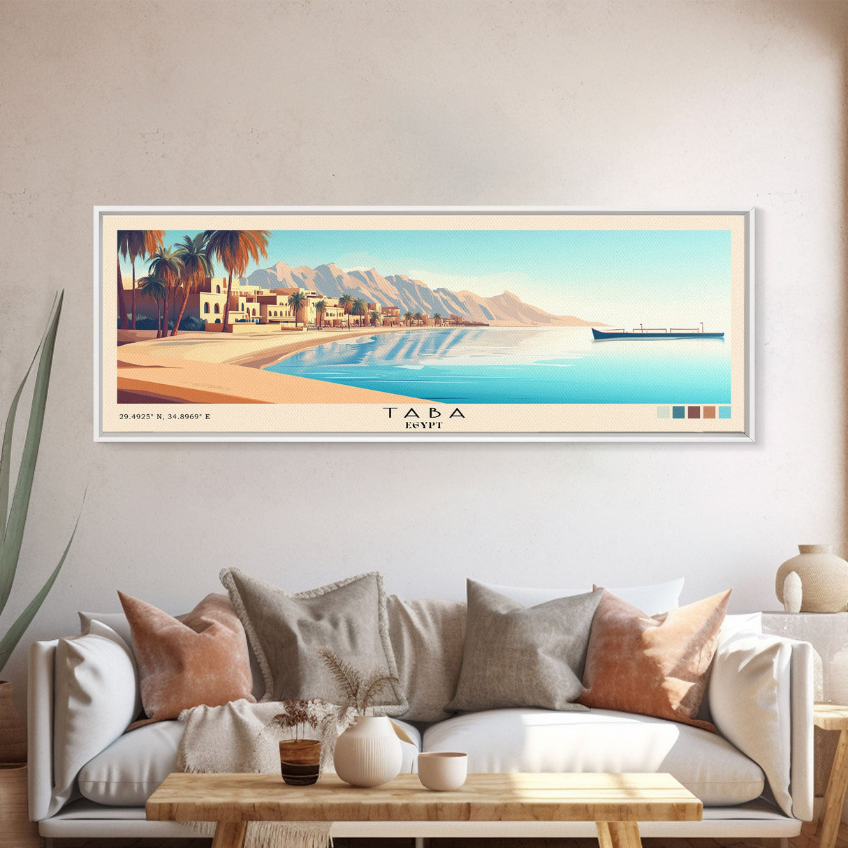 Taba, Egypt Panoramic Print, Vacation Gift, Egypt Wall Art, Beach Painting, Beach Decor, Large Wall Art, Wood Frame Art