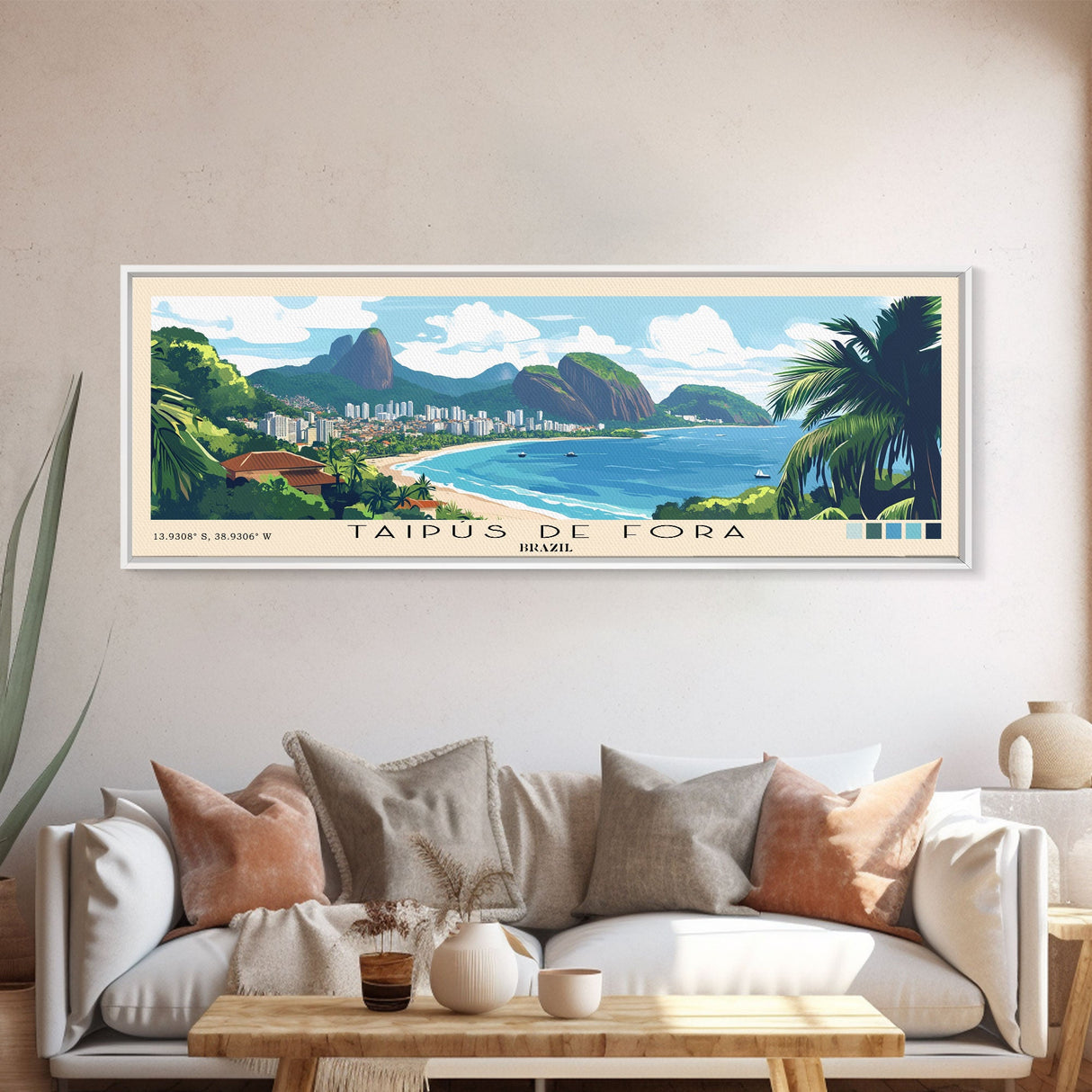 Taipús de fora, Brazil Panoramic Beach Print, Vacation Gift, Brazil Wall Art, Beach Painting, Beach Decor, Beach Painting