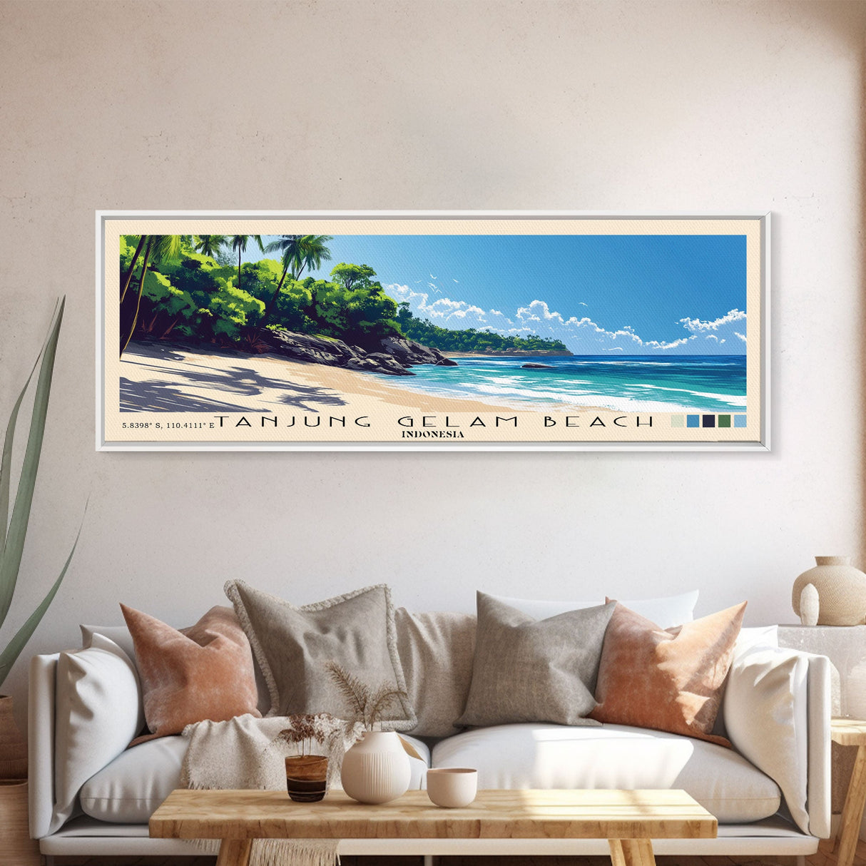 Tanjung Gelam Beach, Indonesia Panoramic Beach Print, Vacation Gift, Indonesia Wall Art, Beach Painting, Beach Decor, Beach Painting