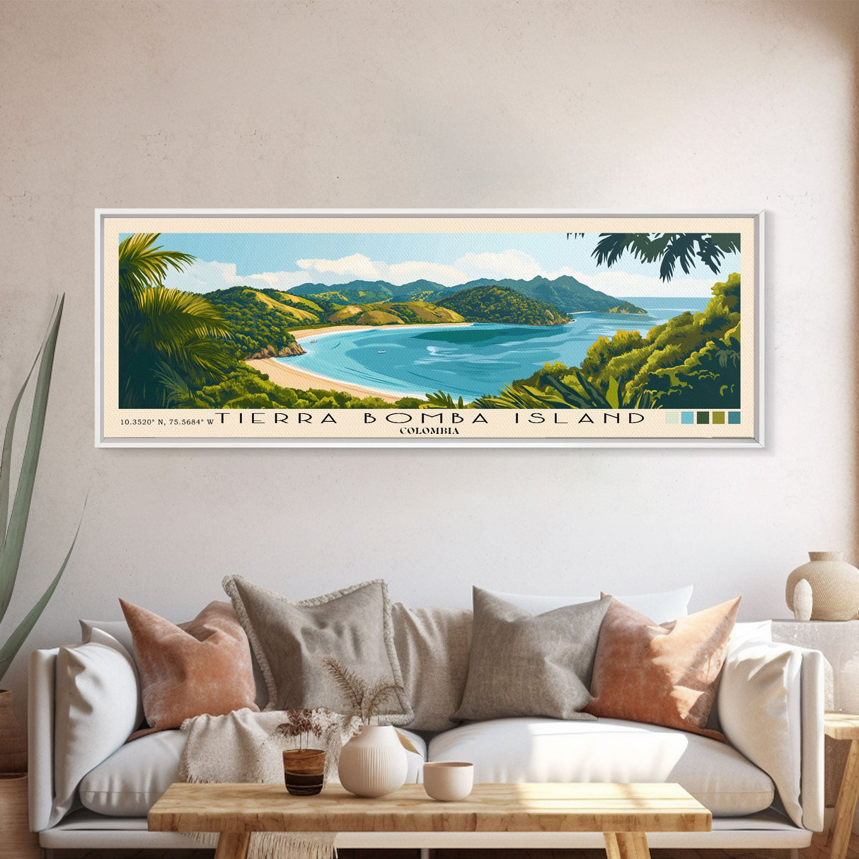 Tierra Bomba Island, Colombia Panoramic Beach Print, Vacation Gift, Colombia Wall Art, Beach Painting, Beach Decor, Beach Painting