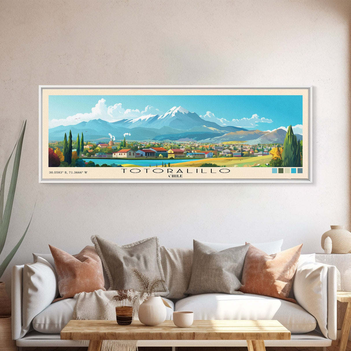 Totoralillo, Chile Panoramic Beach Print, Vacation Gift, Chile Wall Art, Beach Painting, Beach Decor, Beach Painting