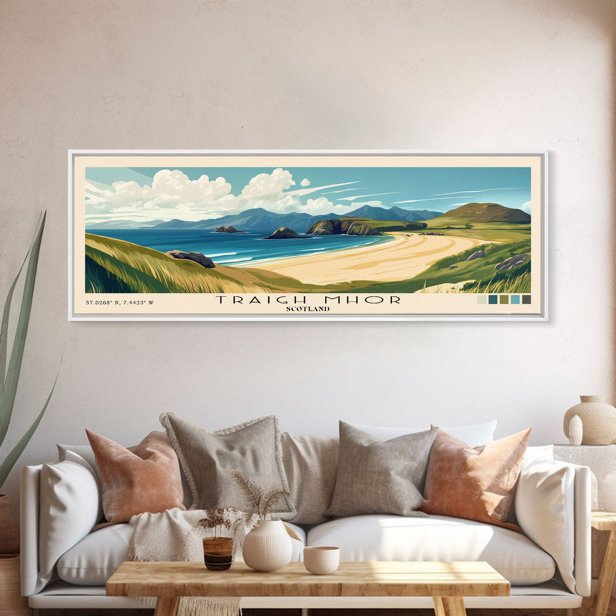 Traigh Mhor, Scotland Panoramic Beach Print, Vacation Gift, Scotland Wall Art, Framed Canvas Print, Framed Beach Painting