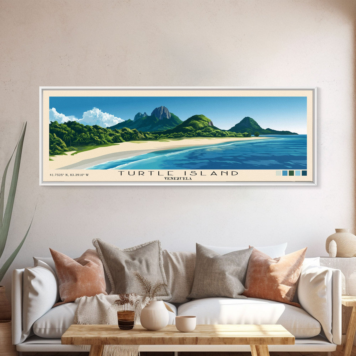 Turtle Island, Venezuela Panoramic Beach Print, Vacation Gift, Venezuela Wall Art, Beach Painting, Beach Decor, Beach Painting