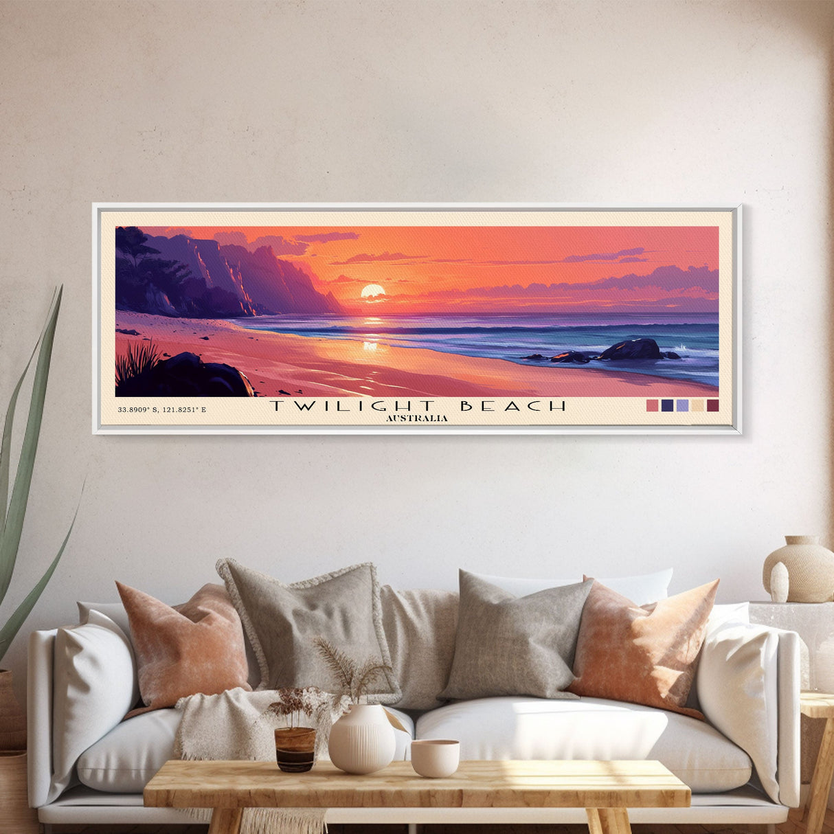 Twilight Beach, Australia Panoramic Beach Print, Vacation Gift, Australia Wall Art, Framed Canvas Print, Framed Beach Painting