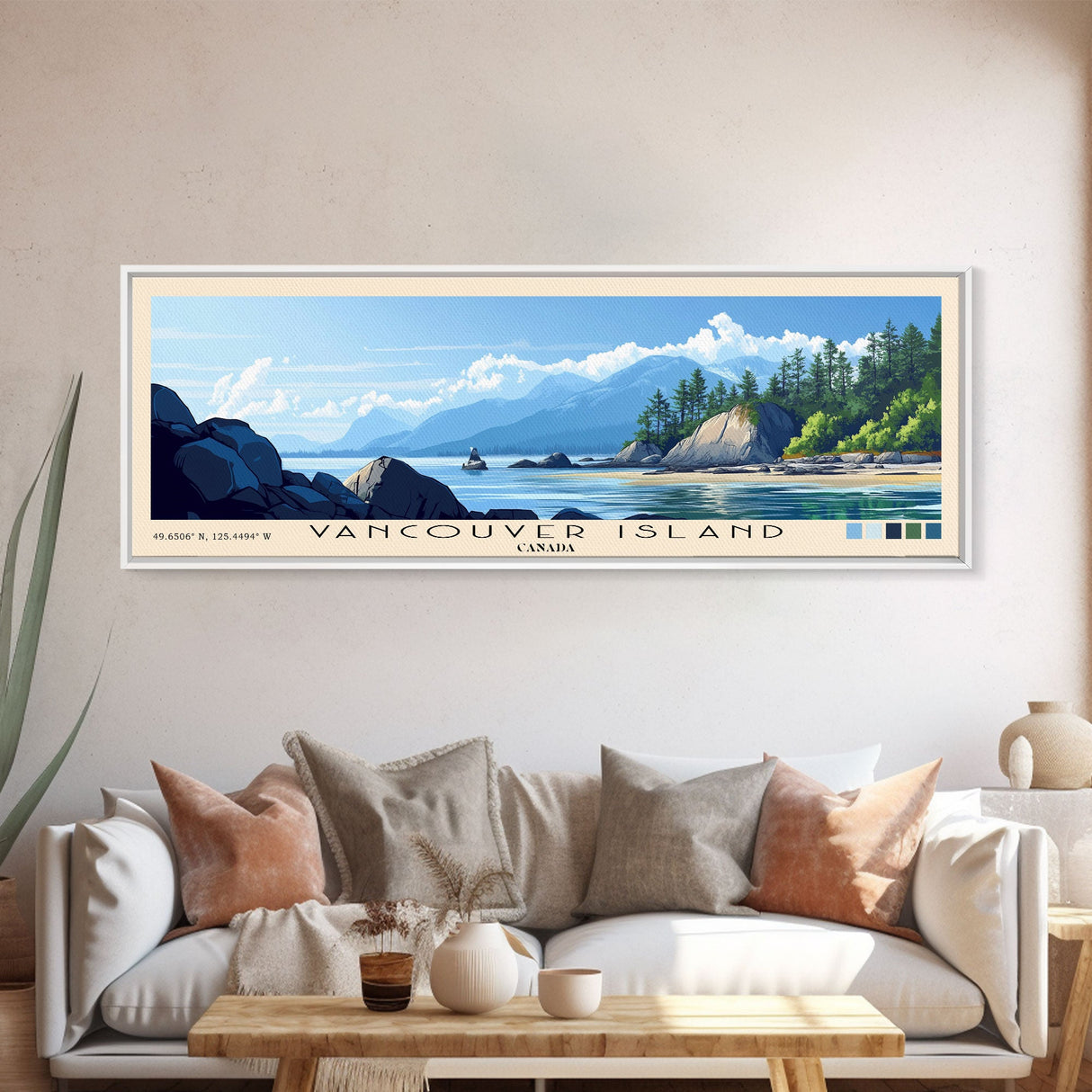 Vancouver Island, Canada Panoramic Beach Print, Vacation Gift, Canada Wall Art, Framed Canvas Print, Framed Beach Painting