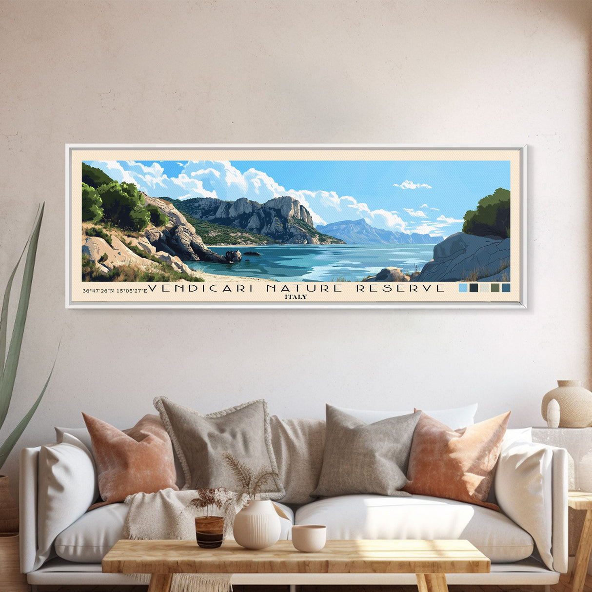 Vendicari Nature Reserve, Italy Panoramic Print, Vacation Gift, Italy Wall Art, Beach Painting, Beach Decor, Large Wall Art, Wood Frame Art