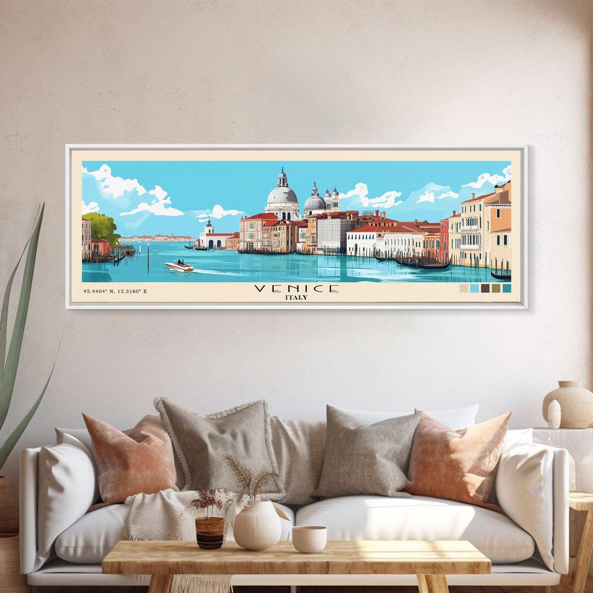 Venice, Italy Panoramic Beach Print, Vacation Gift, Italy Wall Art, Framed Canvas Print, Framed Beach Painting