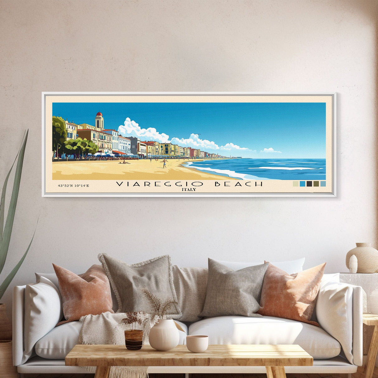 Viareggio Beach, Italy Panoramic Beach Print, Vacation Gift, Italy Wall Art, Beach Painting, Beach Decor, Beach Painting