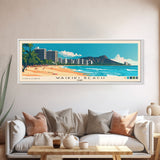 Waikiki Beach, Oahu Panoramic Beach Print, Vacation Gift, Oahu Wall Art, Beach Painting, Beach Decor, Beach Painting