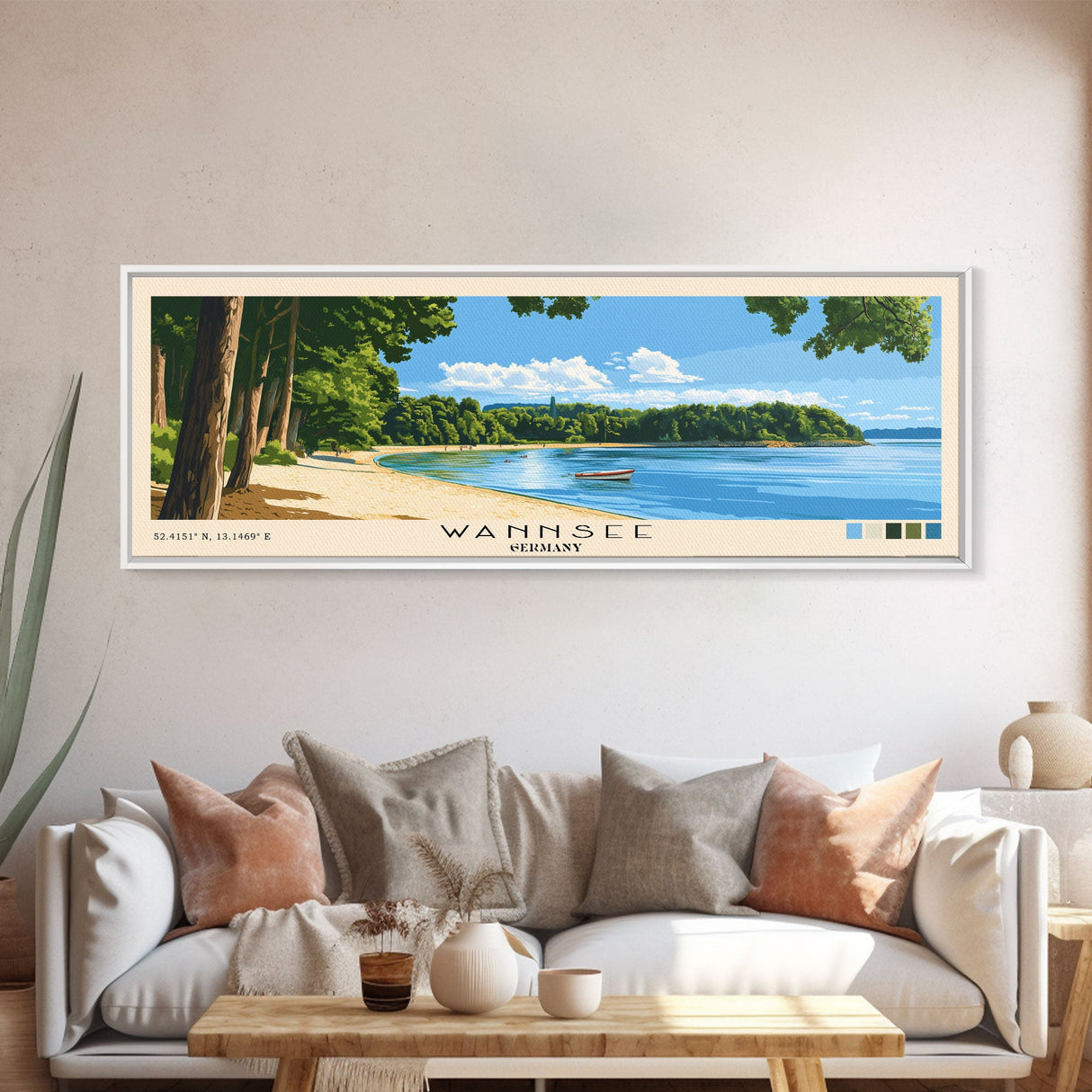 Wannsee, Germany Panoramic Print, Vacation Gift, Germany Wall Art, Beach Painting, Beach Decor, Beach Or Lakehouse Art