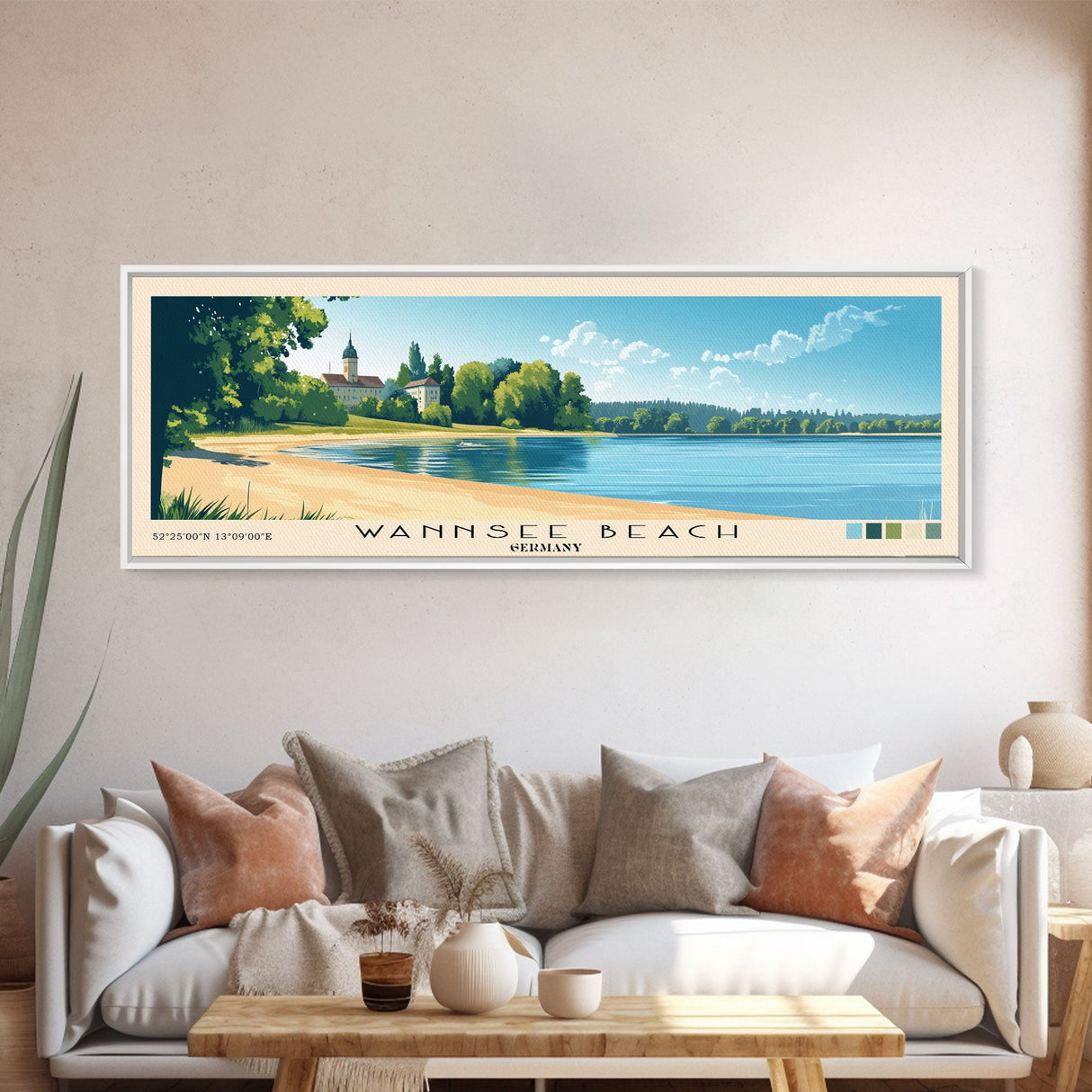 Wannsee Beach, Germany Panoramic Beach Print, Vacation Gift, Germany Wall Art, Beach Painting, Beach Decor, Beach Painting