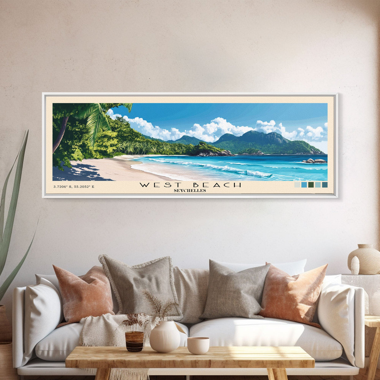 West Beach, Seychelles Panoramic Beach Print, Vacation Gift, Seychelles Wall Art, Beach Painting, Beach Decor, Beach Painting