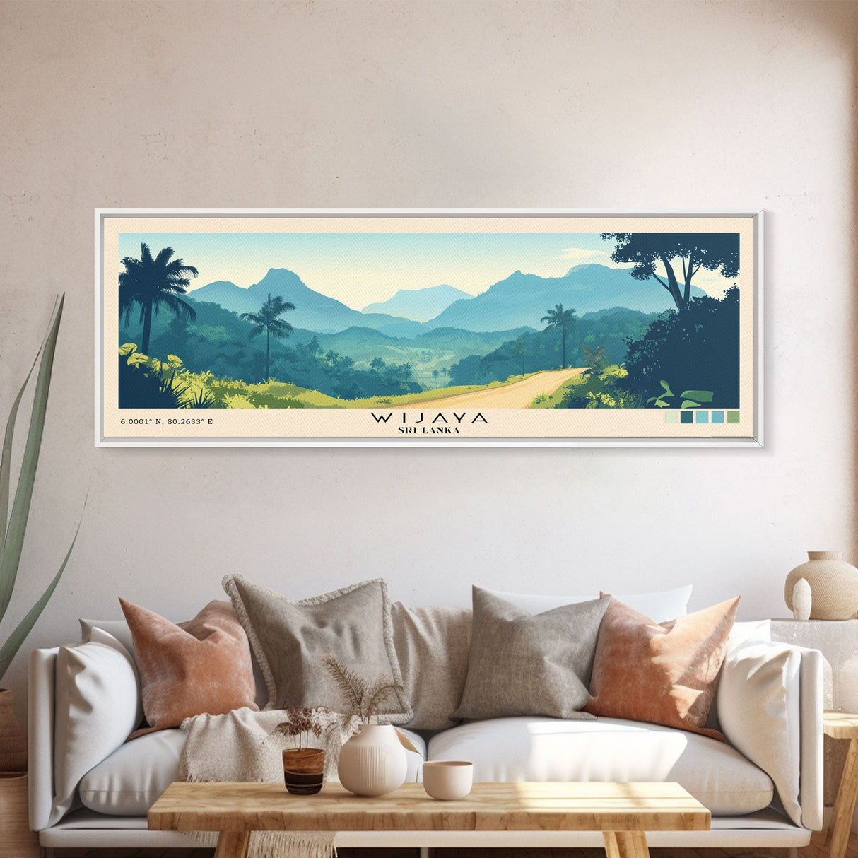 Wijaya, Sri Lanka Panoramic Beach Print, Vacation Gift, Sri Lanka Wall Art, Framed Canvas Print, Framed Beach Painting