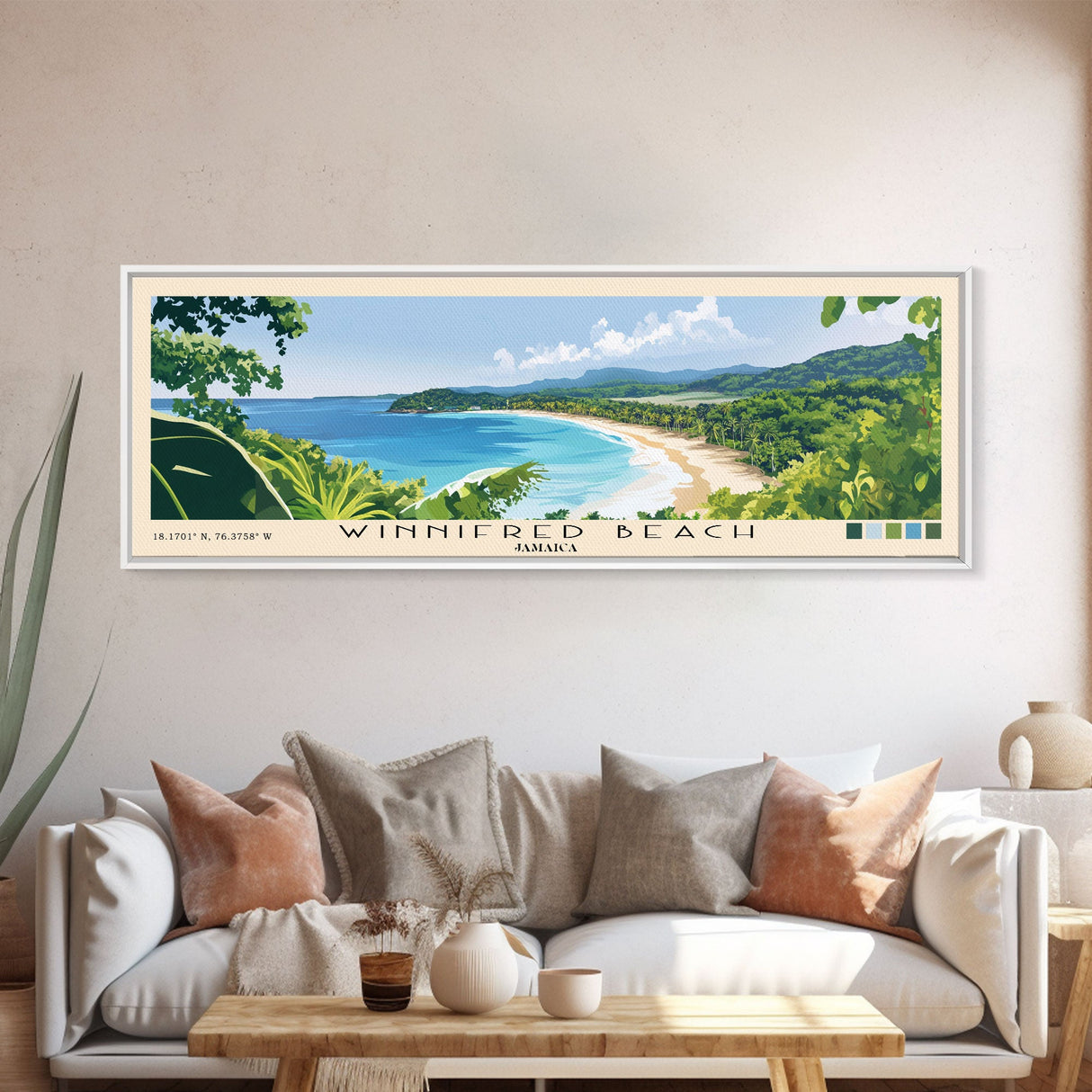 Winnifred Beach, Jamaica Panoramic Print, Vacation Gift, Jamaica Wall Art, Beach Painting, Beach Decor, Beach Or Lakehouse Art