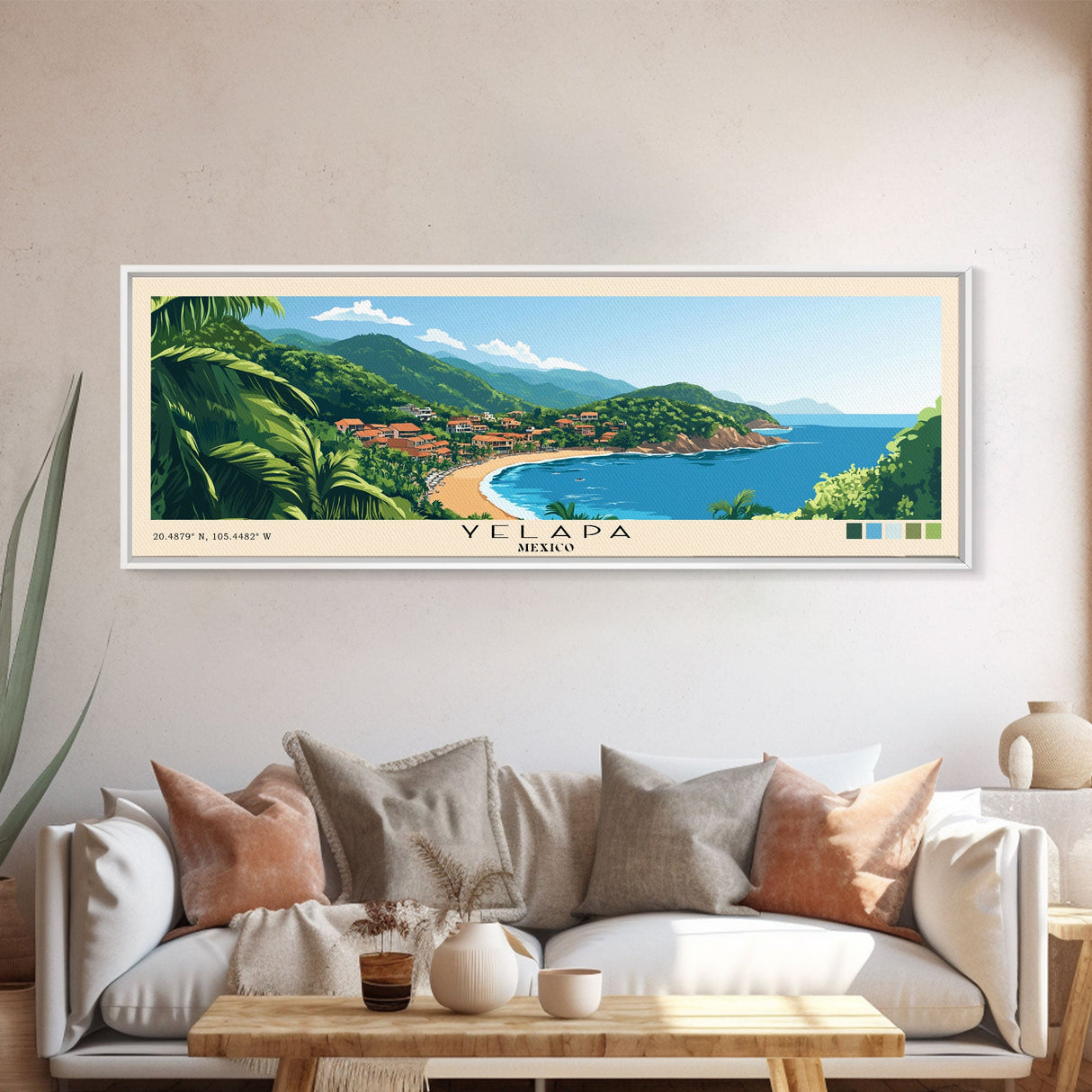 Yelapa, Mexico Panoramic Beach Print, Vacation Gift, Mexico Wall Art, Framed Canvas Print, Framed Beach Painting