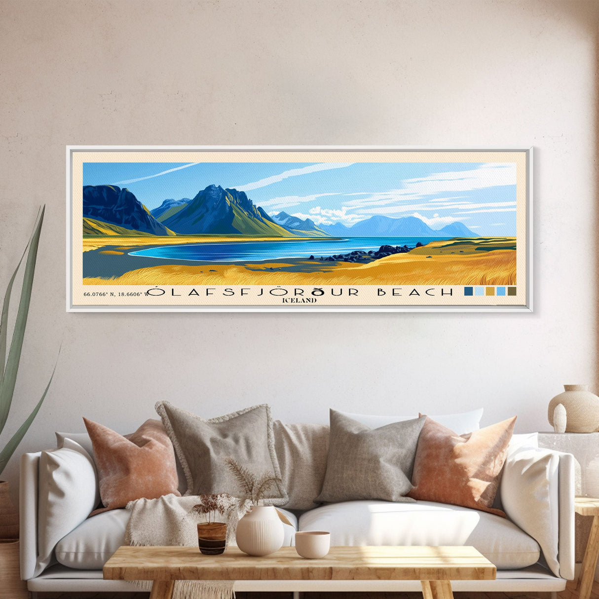 Ólafsfjörður Beach, Iceland Panoramic Print, Vacation Gift, Iceland Wall Art, Beach Painting, Beach Decor, Beach Or Lakehouse Art