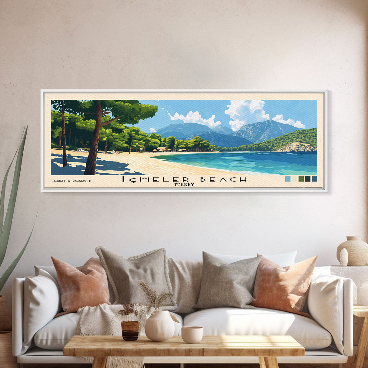 İçmeler Beach, Turkey Panoramic Print, Vacation Gift, Turkey Wall Art, Beach Painting, Beach Decor, Beach Or Lakehouse Art