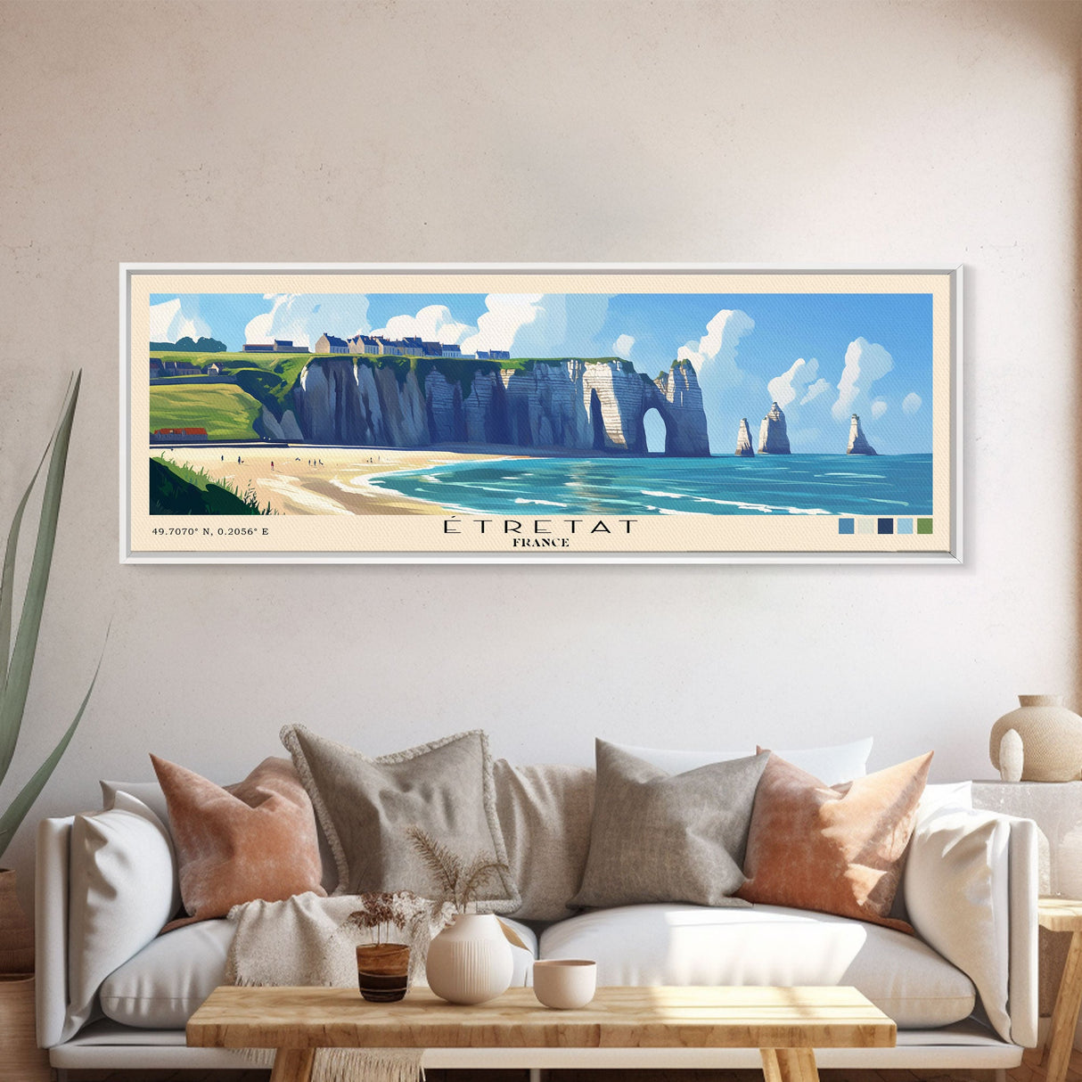 Étretat, France Panoramic Beach Print, Vacation Gift, France Wall Art, Beach Painting, Beach Decor, Beach Painting