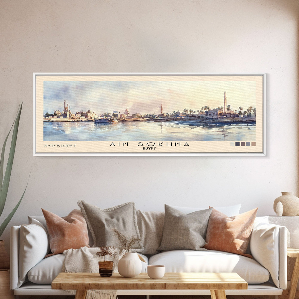 Ain Sokhna, Egypt Watercolor Print, Vacation Gift, Egypt Wall Art, Beach Painting, Beach Decor, Large Wall Art, Wood Frame Art