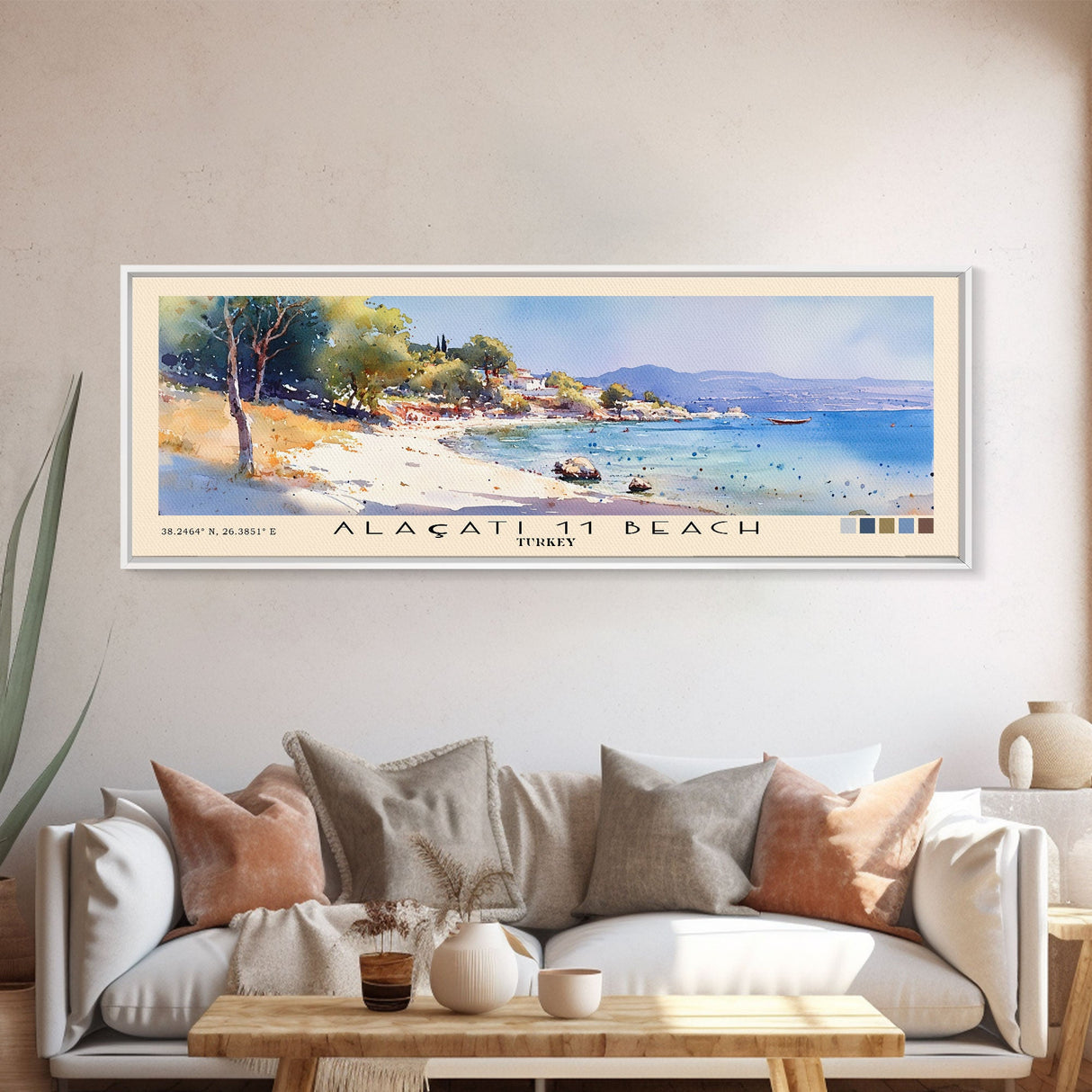 Alaçatı 11 Beach, Turkey Watercolor Beach Print, Vacation Gift, Turkey Wall Art, Beach Painting, Beach Decor, Beach Painting