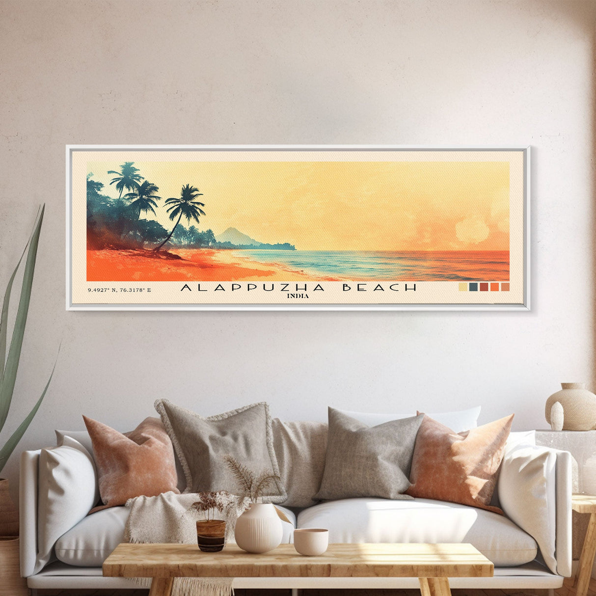 Alappuzha Beach, India Watercolor Print, Vacation Gift, India Wall Art, Beach Painting, Beach Decor, Large Wall Art, Wood Frame Art