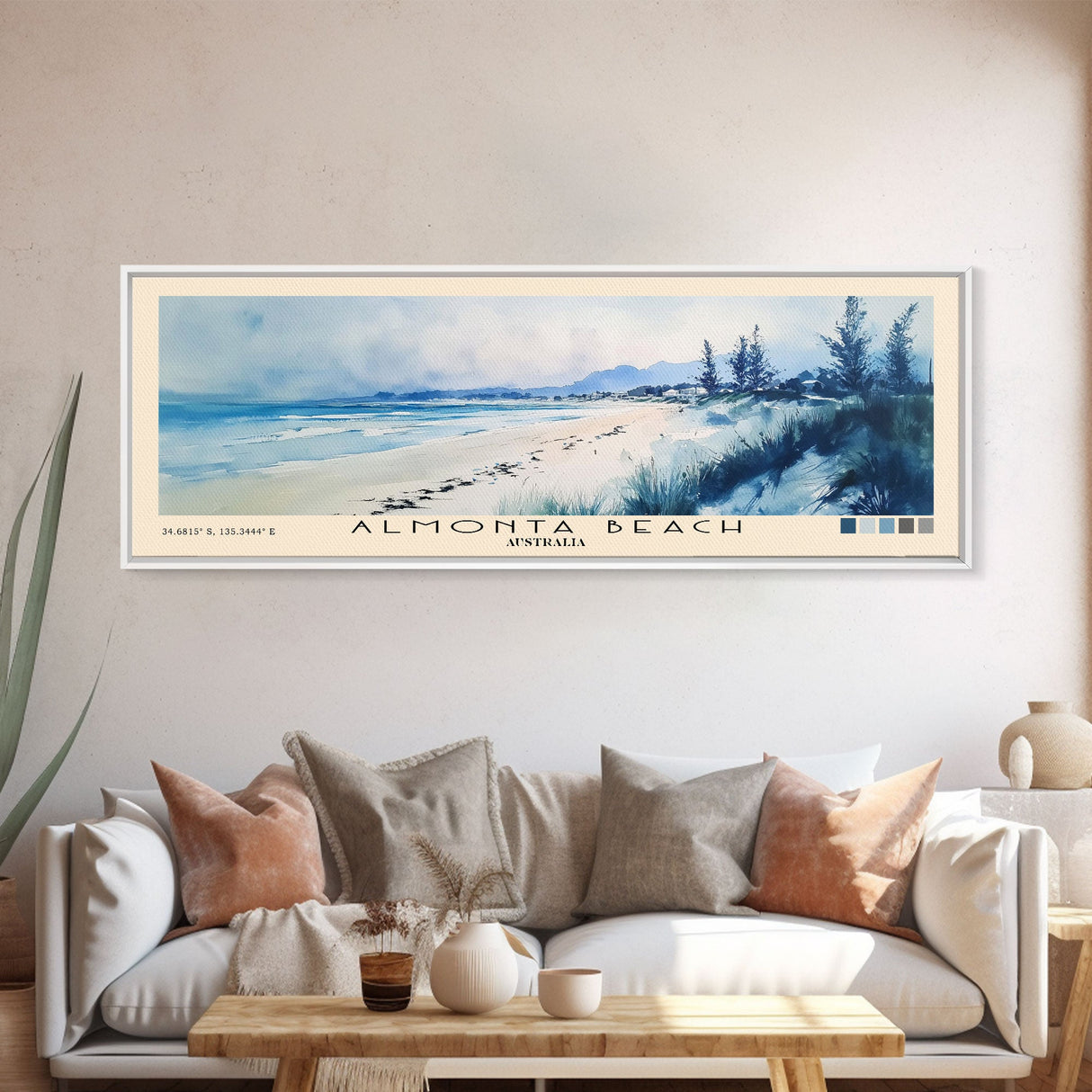 Almonta Beach, Australia Watercolor Beach Print, Vacation Gift, Australia Wall Art, Framed Canvas Print, Framed Beach Painting