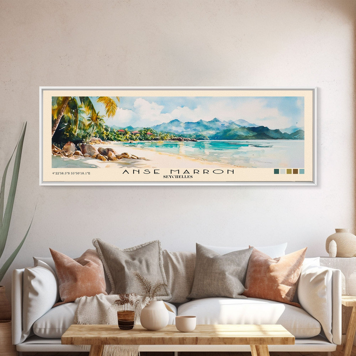 Anse Marron, Seychelles Watercolor Print, Vacation Gift, Seychelles Wall Art, Beach Painting, Beach Decor, Large Wall Art, Wood Frame Art