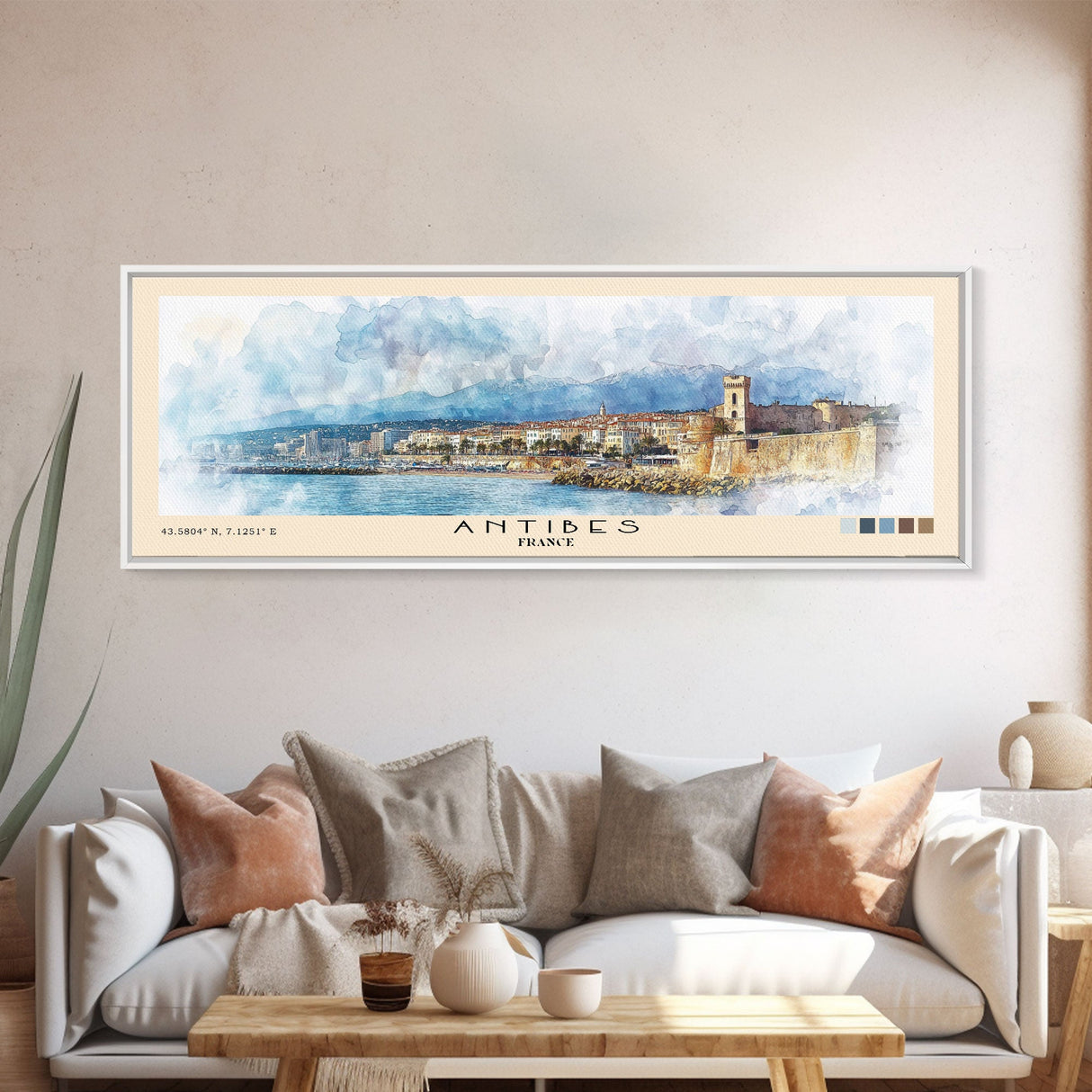 Antibes, France Watercolor Print, Vacation Gift, France Wall Art, Beach Painting, Beach Decor, Large Wall Art, Wood Frame Art